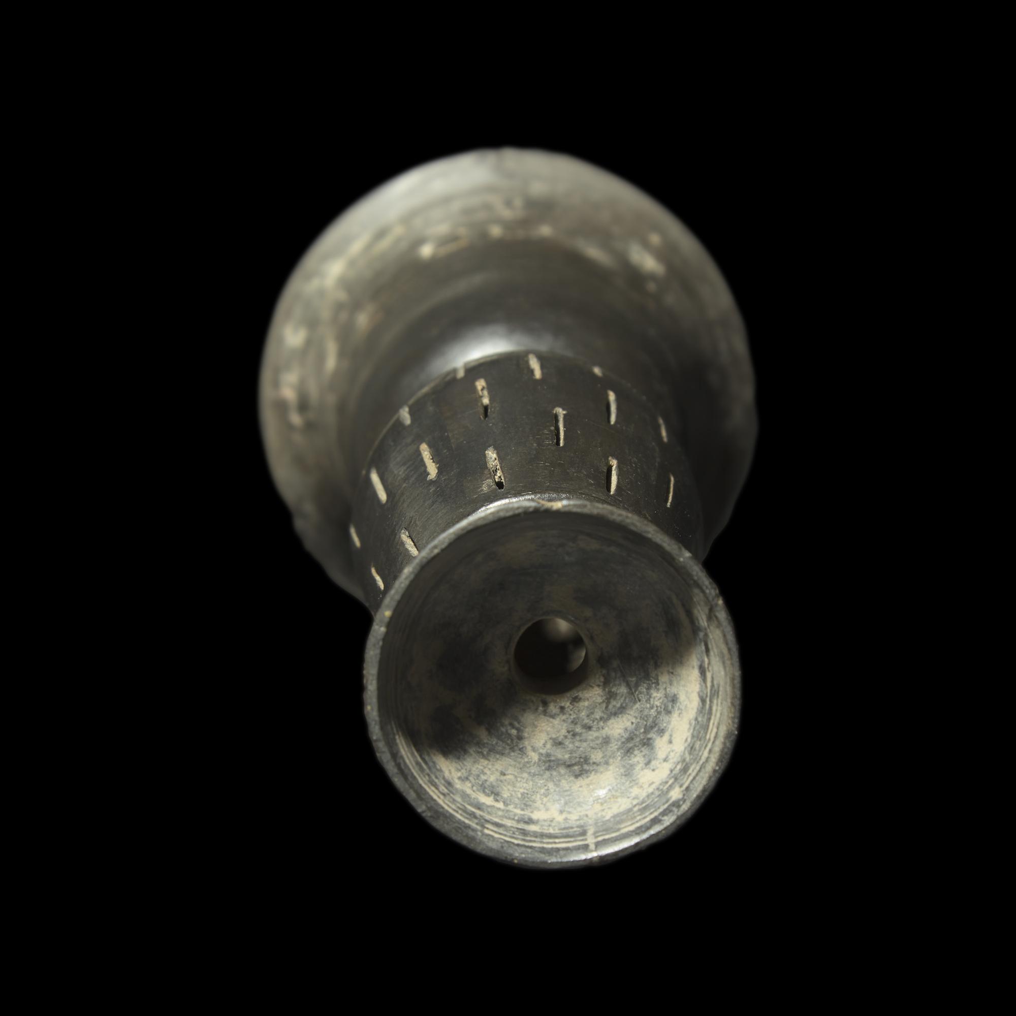 A Chinese Burnished Black 'Eggshell' Pottery Stem Cup, Neolithic Period, Longshan Culture 龍山文化 蛋殼黑陶高柄杯