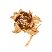 HAMMERMAN BROTHERS, YELLOW GOLD AND DIAMOND FLOWER BROOCH