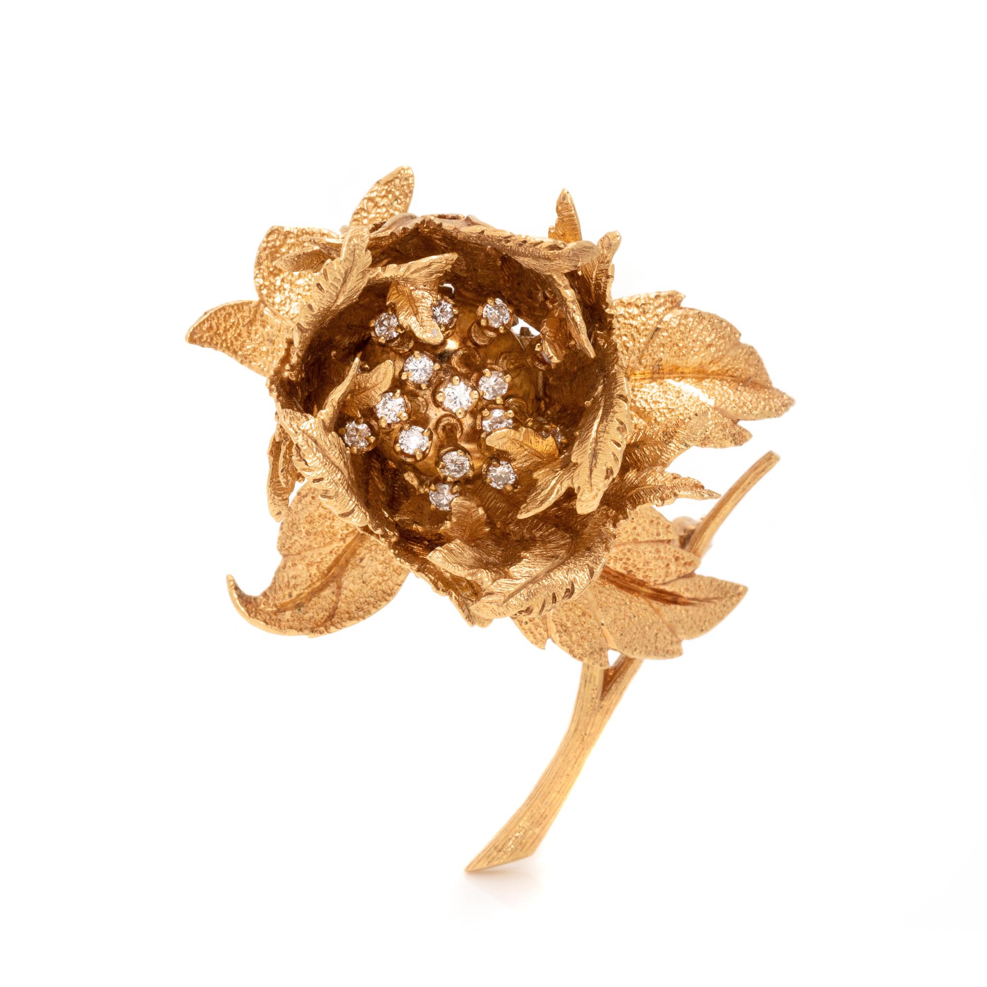 HAMMERMAN BROTHERS, YELLOW GOLD AND DIAMOND FLOWER BROOCH