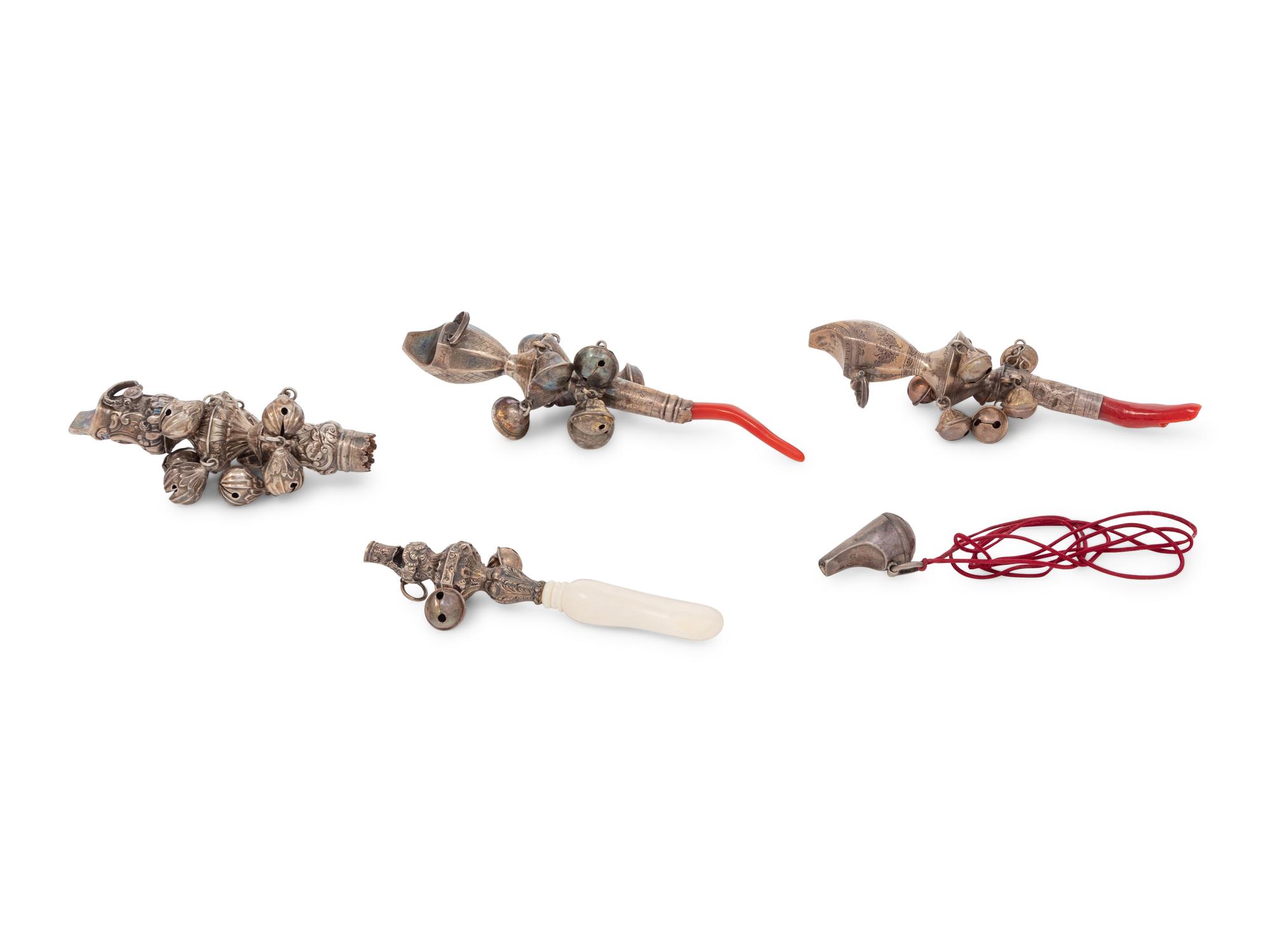 Four Silver Baby Rattles