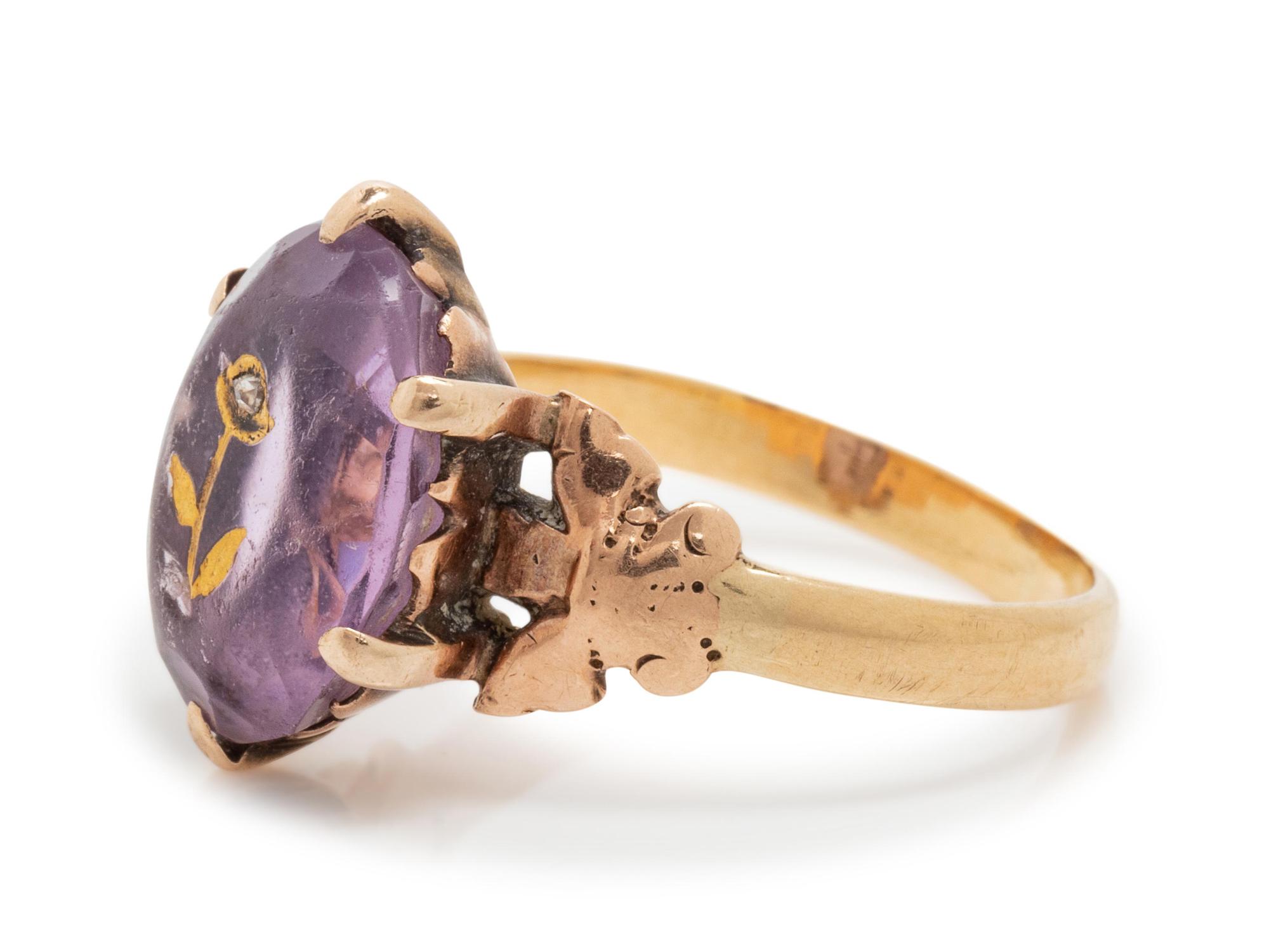 A Bicolor Gold, Amethyst and Diamond Floral Motif Ring,