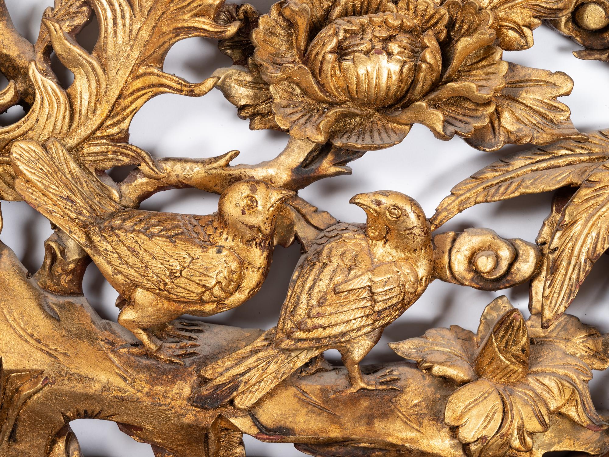 A Chinese Lacquered Carved Wood 'Flower and Bird' Panel