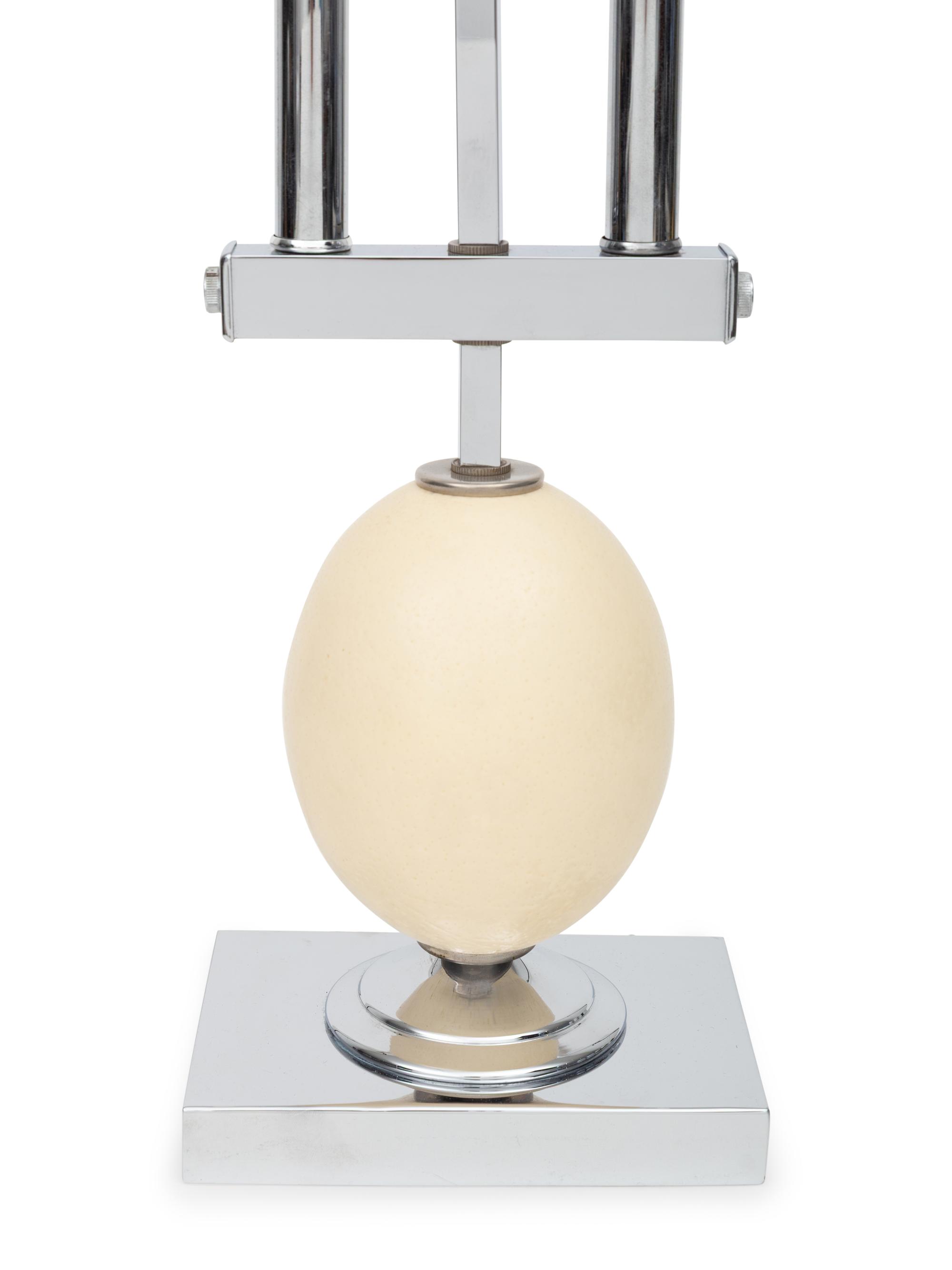 A Chrome and Ostrich Egg Lamp