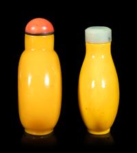 Two Chinese Oqaque Yellow Glass Snuff Bottles