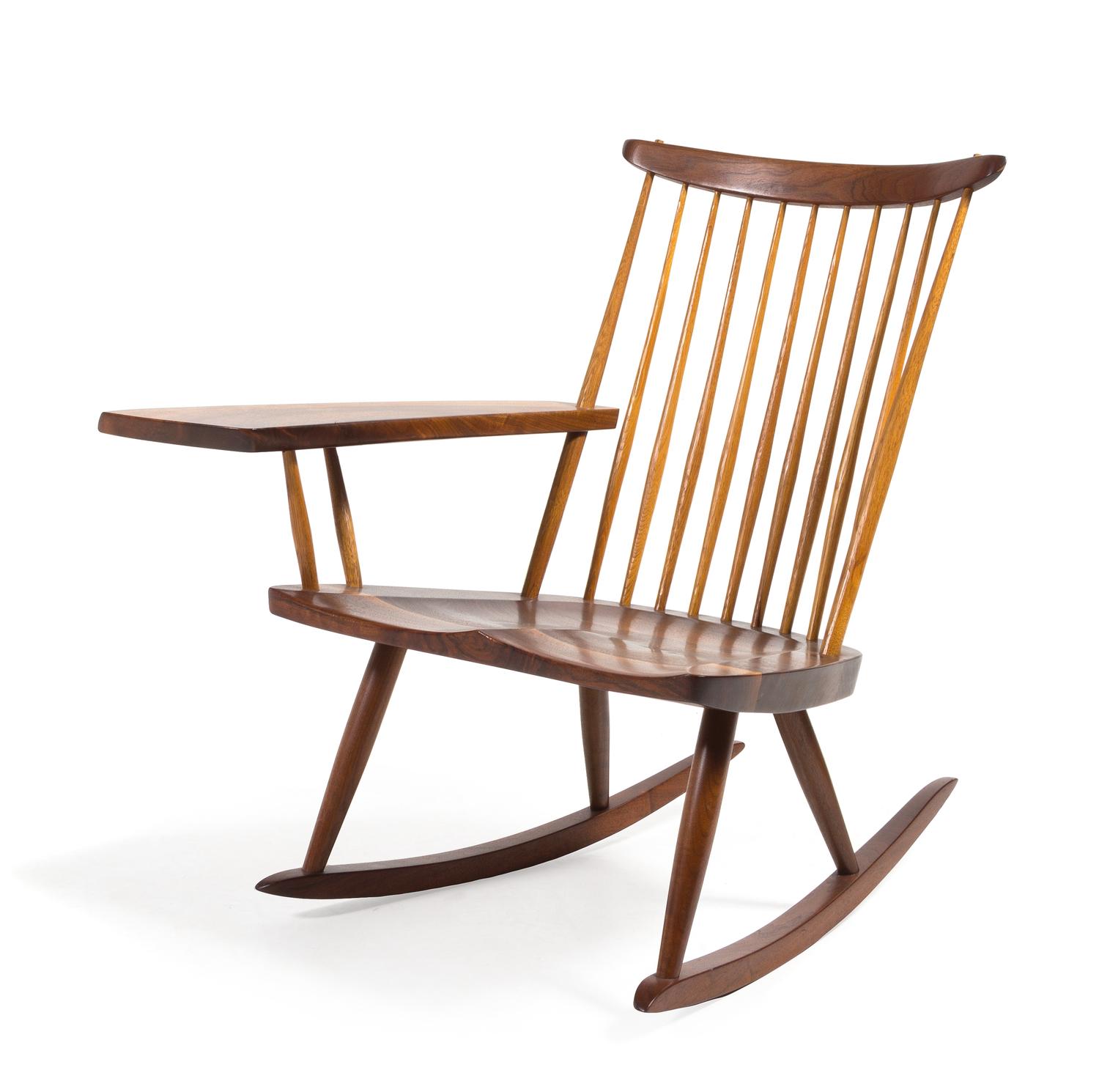 George Nakashima, (Japanese/American, 1905-1990), rocking chair with free edge arm, 1984