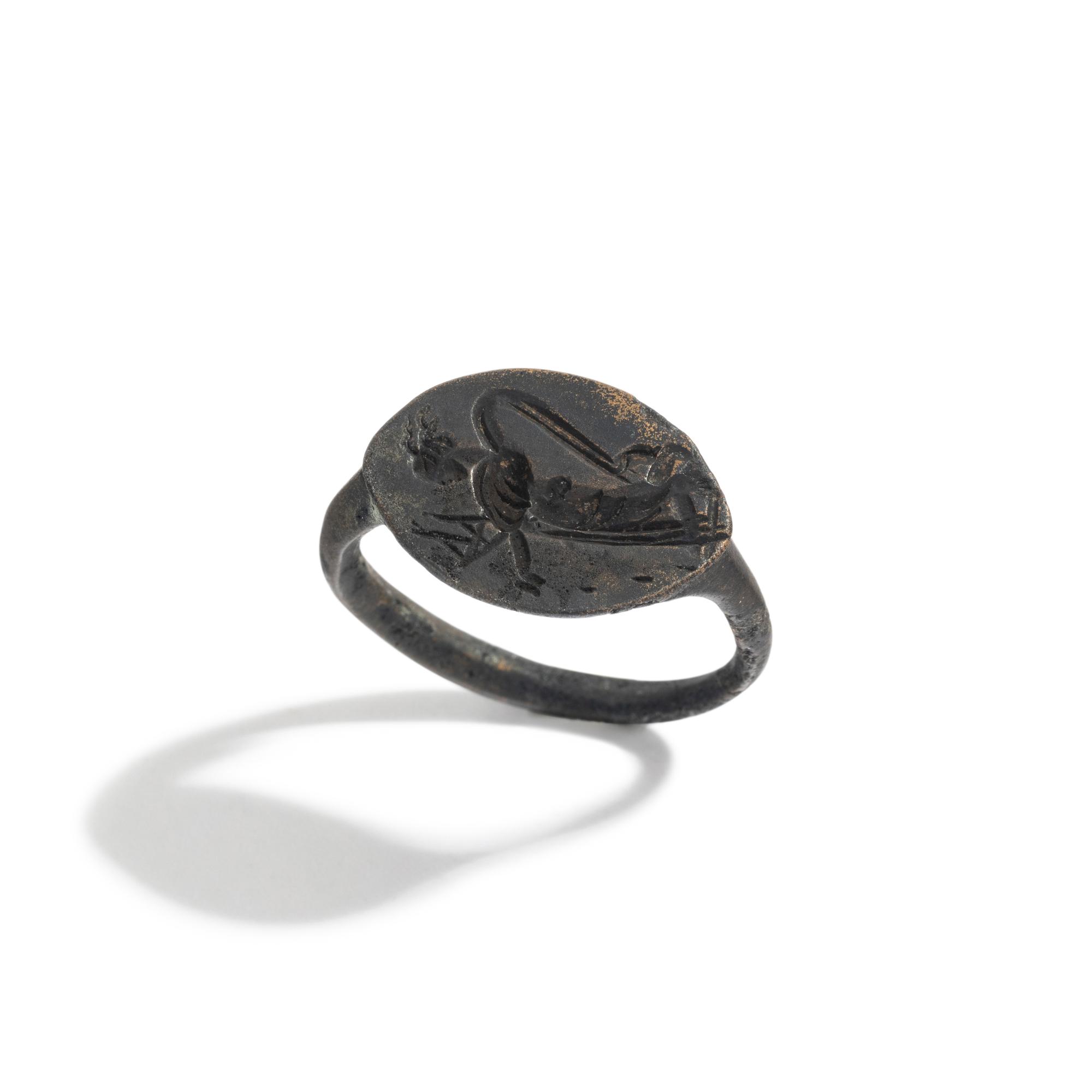 A Greek Bronze Finger Ring with a Nymph Sowing Seeds
