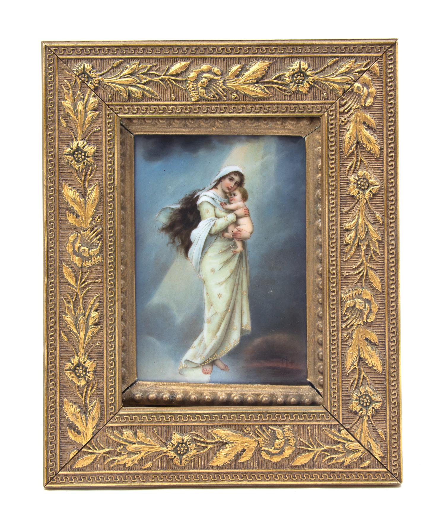 A German Porcelain Plaque, Height of plaque 5 3/4 x width 4 inches.