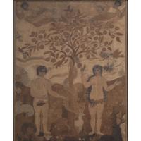 A Goldwork Embroidered Picture of Adam and Eve in the Garden of Eden