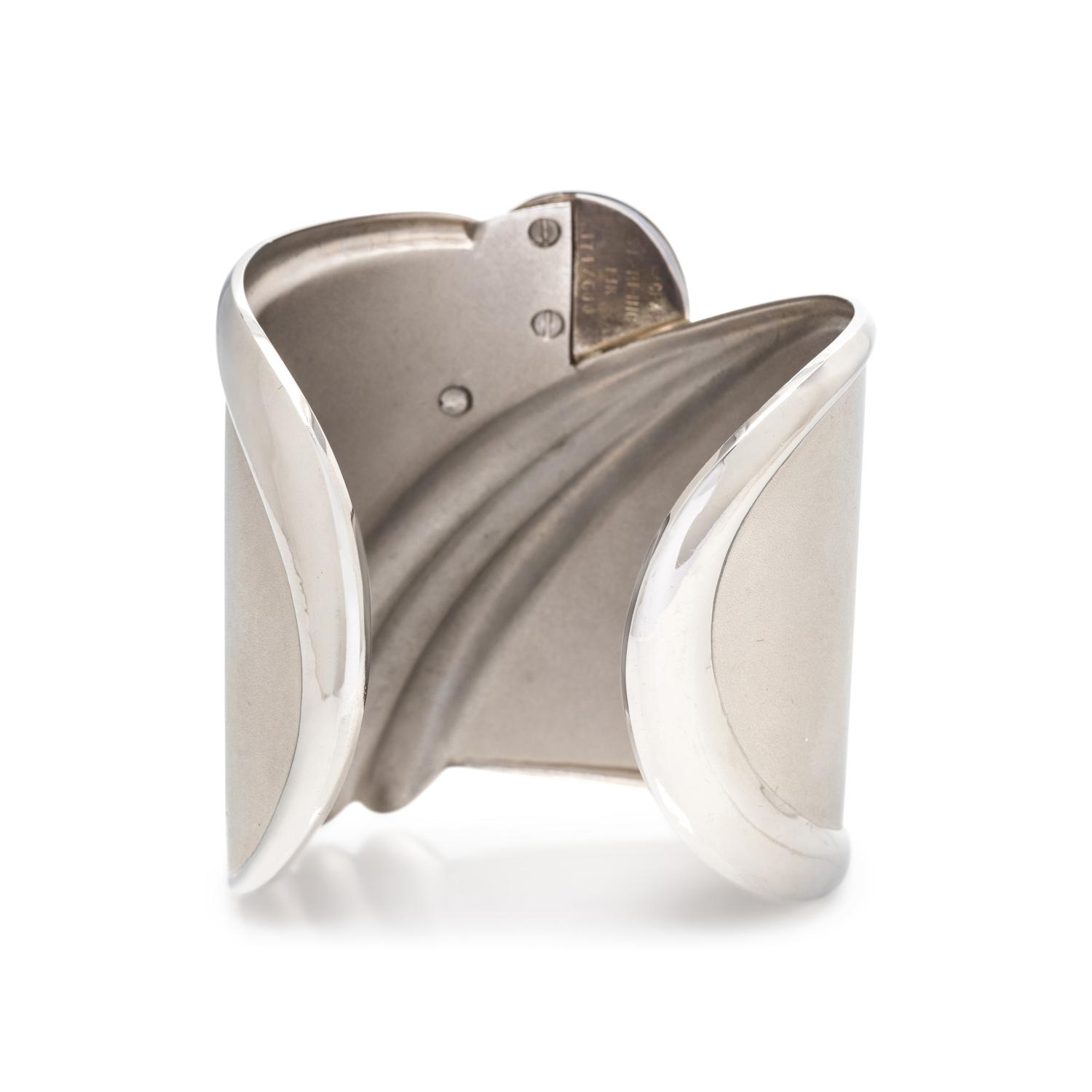 ERTÉ, STERLING SILVER, DIAMOND, ONYX AND MOTHER-OF-PEARL 'TEMPEST' CUFF BRACELET