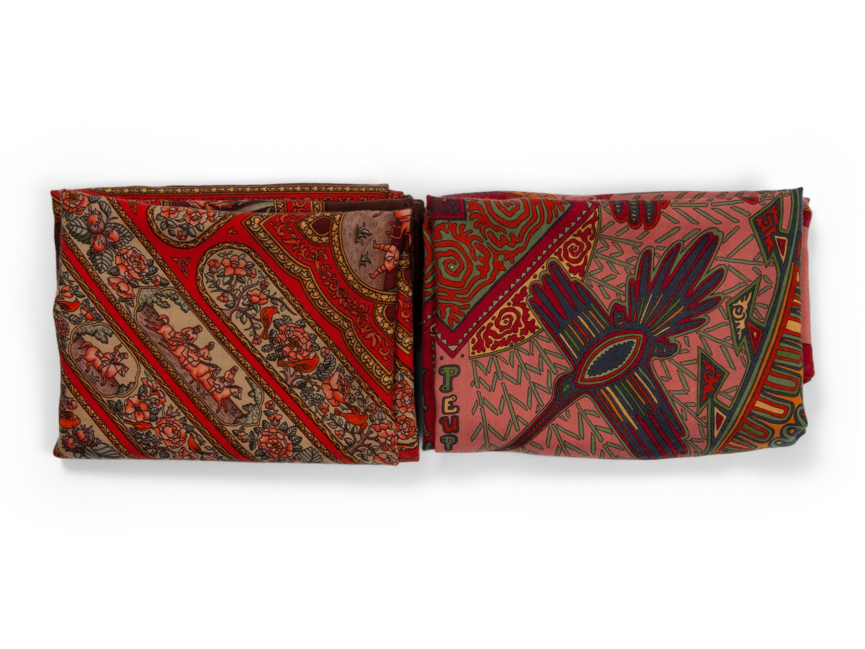 Two Hermès 90cm Silk/Cashmere Scarves
