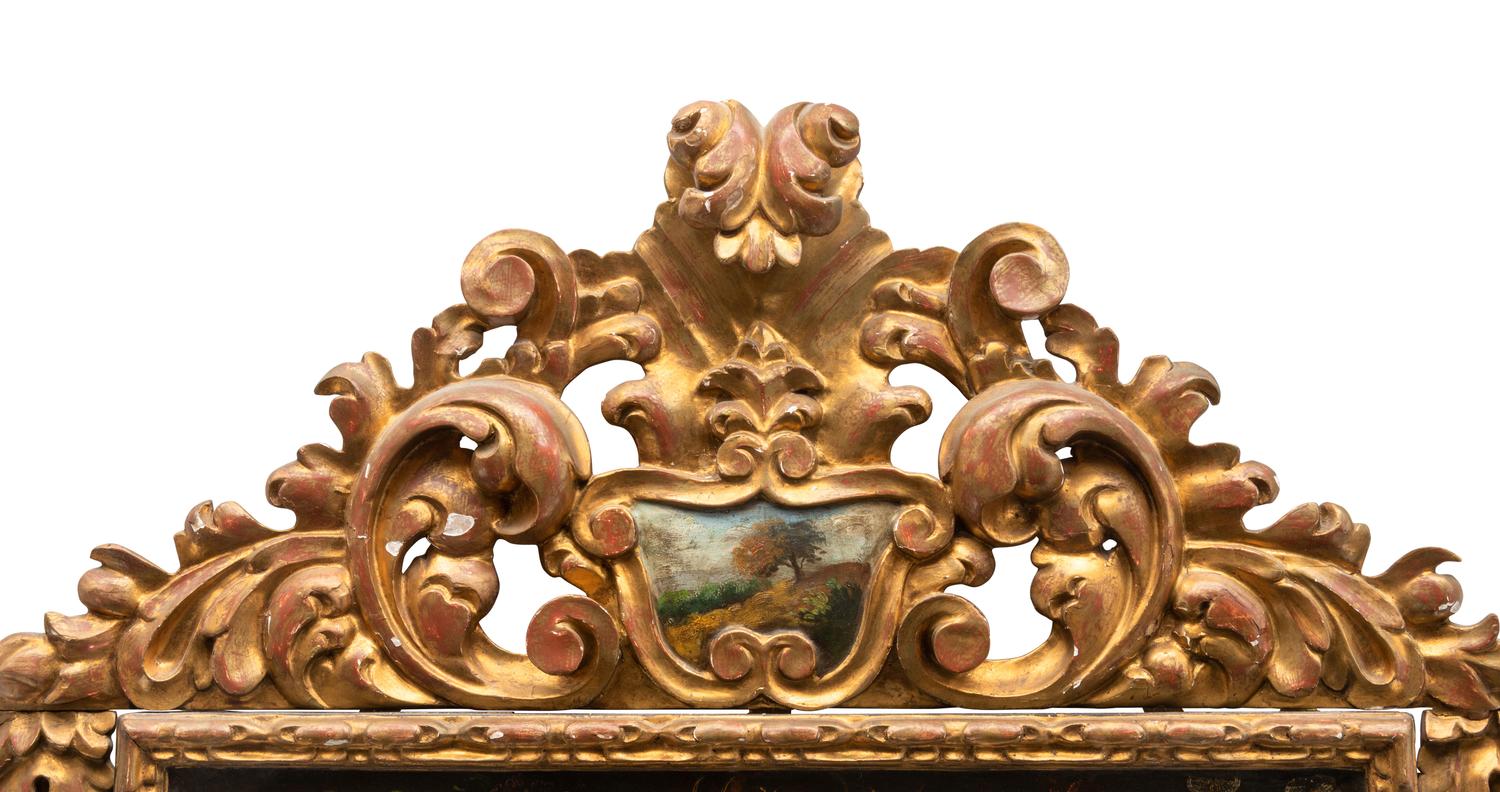 A Continental Baroque Style Giltwood and Polychrome-Painted Mirror