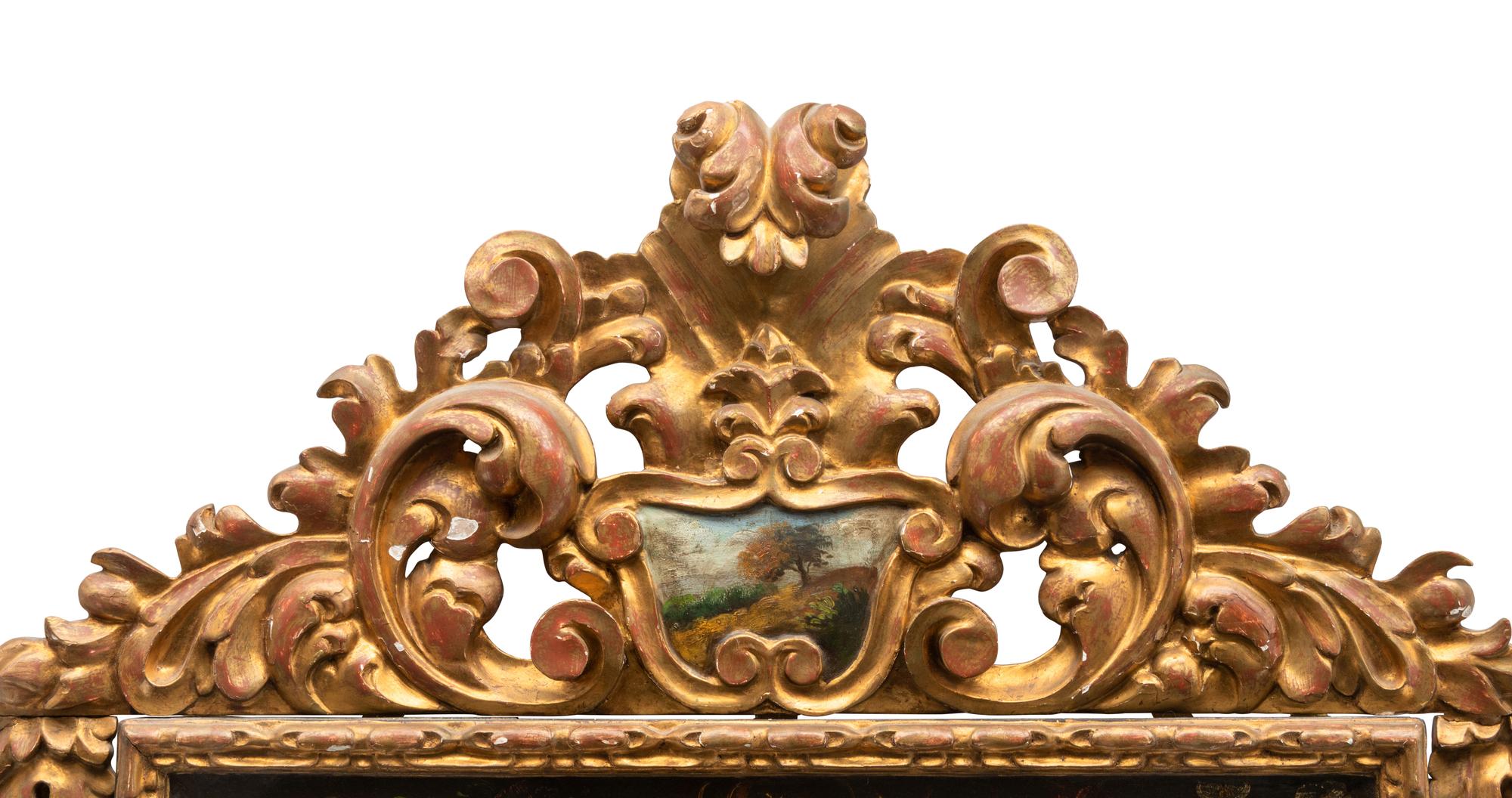 A Continental Baroque Style Giltwood and Polychrome-Painted Mirror