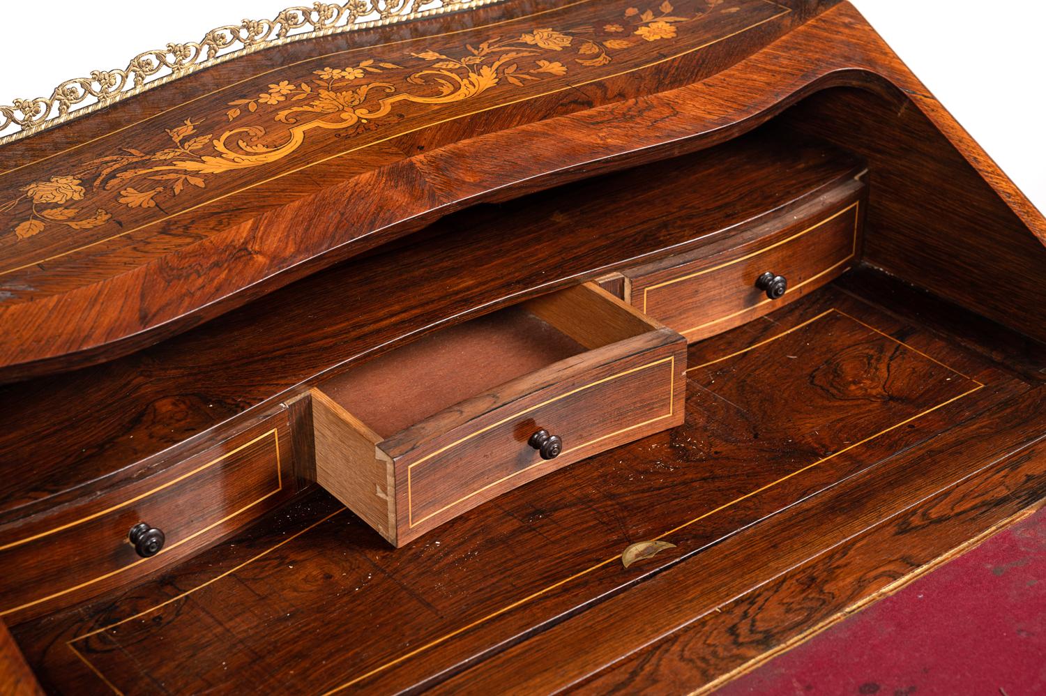 A Louis XV Style Gilt Bronze Mounted Marquetry Bureau en Pente