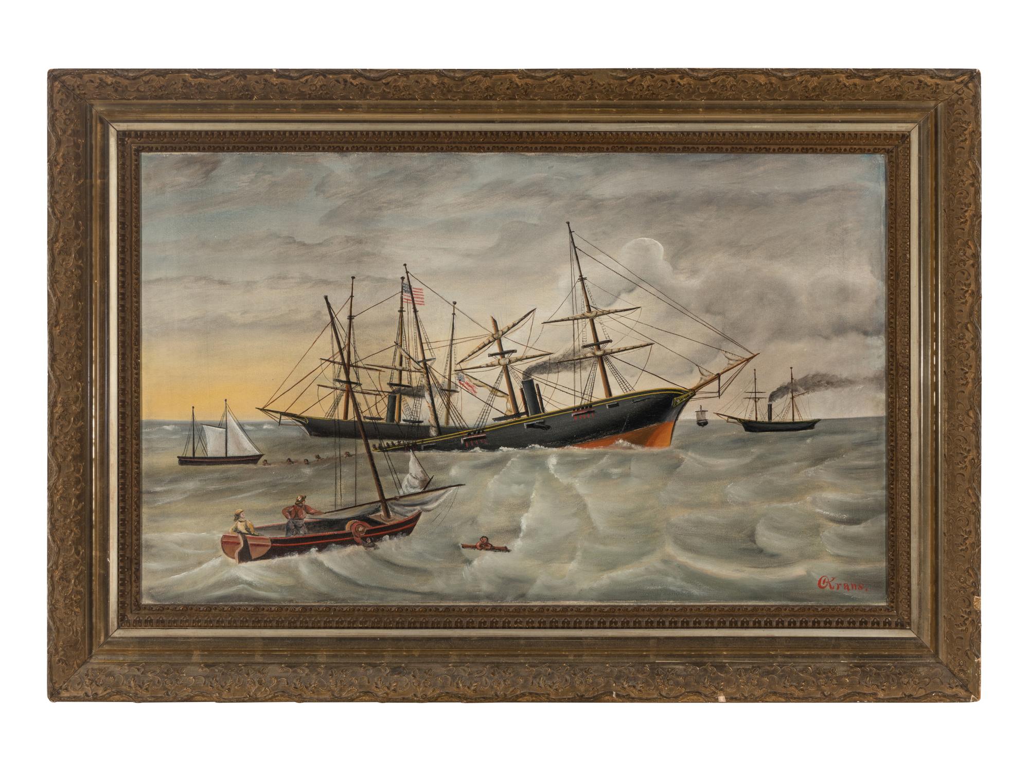 Olaf Krans (Swedish-American, 1838-1916), The Battle Between the USS Kearsage and CSS Alabama off the Coast of Cherbourg, France, June 19, 1864