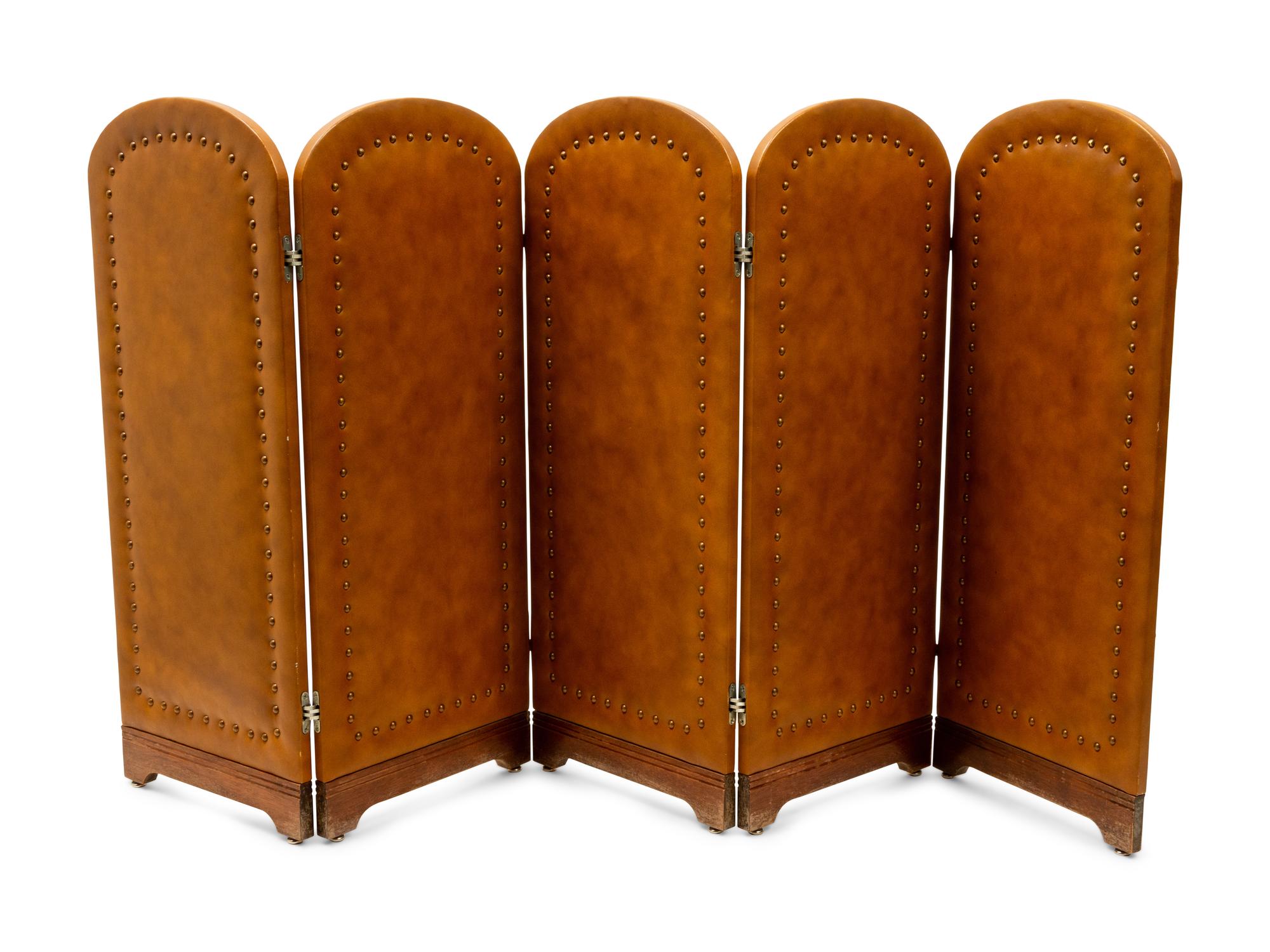 A Pair of Leather Folding Screens
