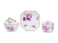 Three German Porcelain Articles with Puce Decoration