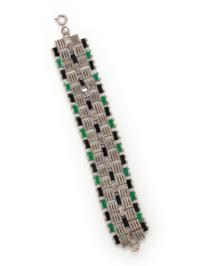 ART DECO, CHROME-PLATED BRASS AND ENAMEL BRACELET
