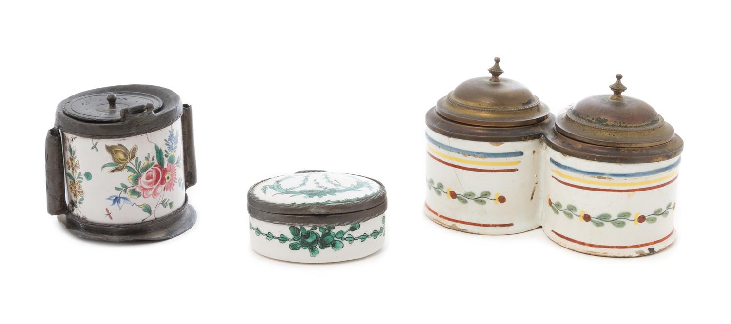 A Group of Three Inkwells Height of tallest 3 1/2 inches.