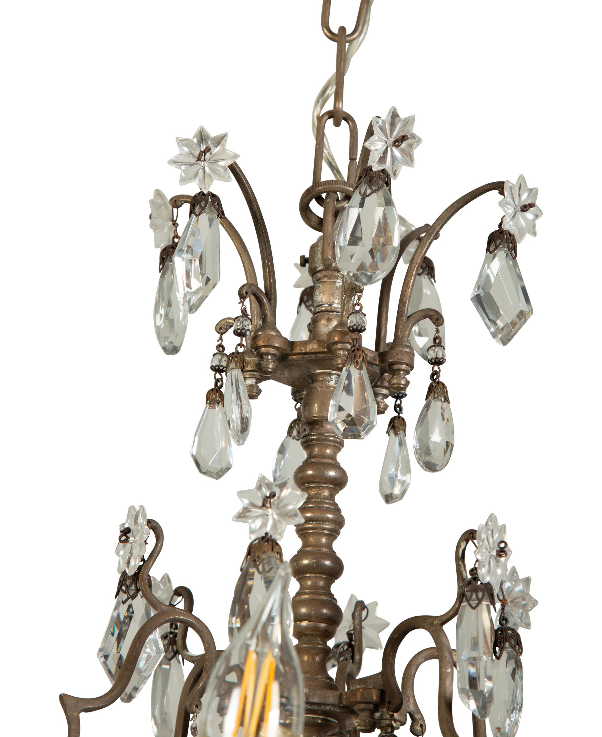 A Silvered Metal Six-Light Chandelier