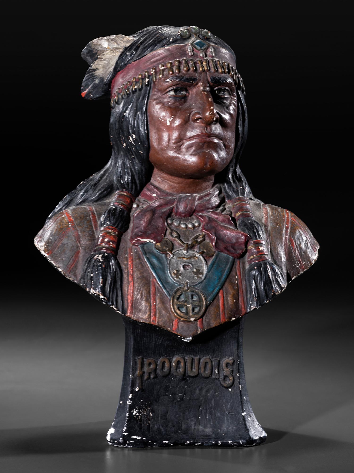A Painted Chalkware Tobacco Trade Countertop Display Figure of a Chief