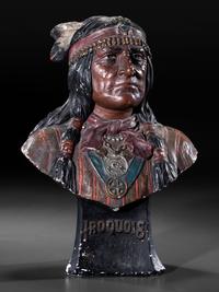 A Painted Chalkware Tobacco Trade Countertop Display Figure of a Chief