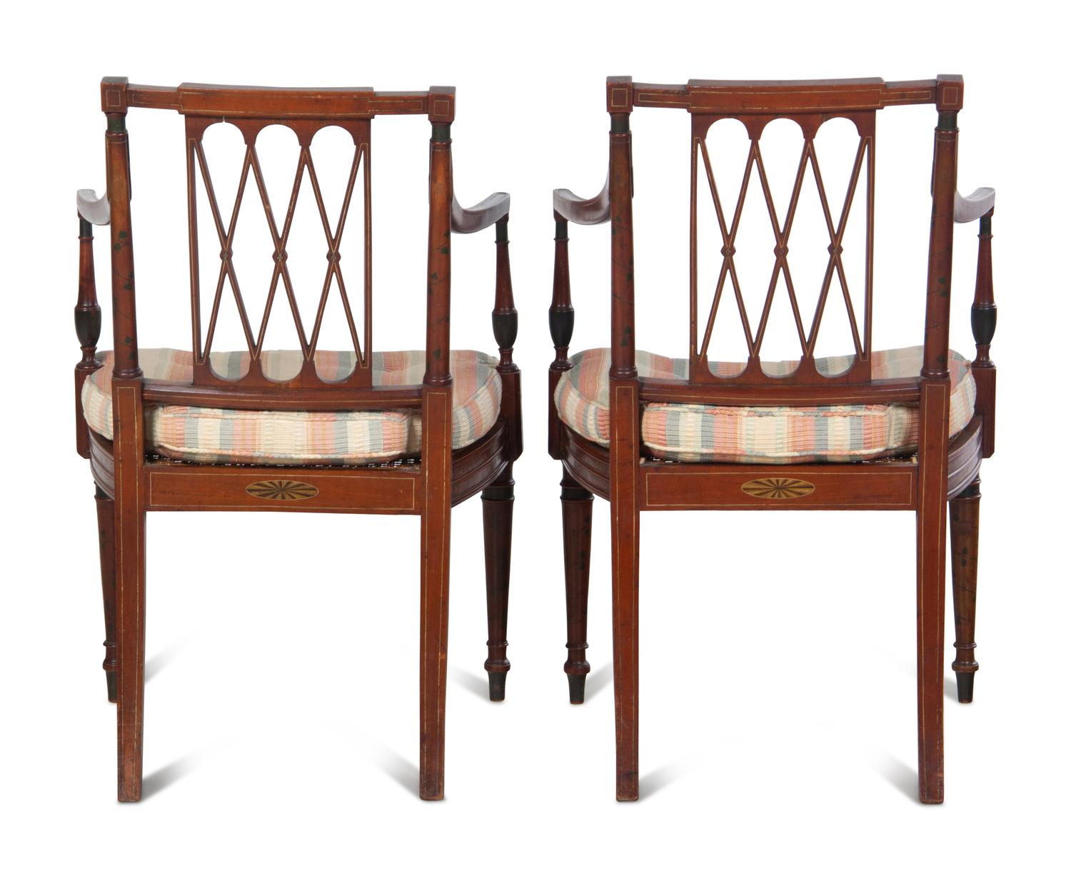 A Pair of Edwardian Painted Mahogany Armchairs