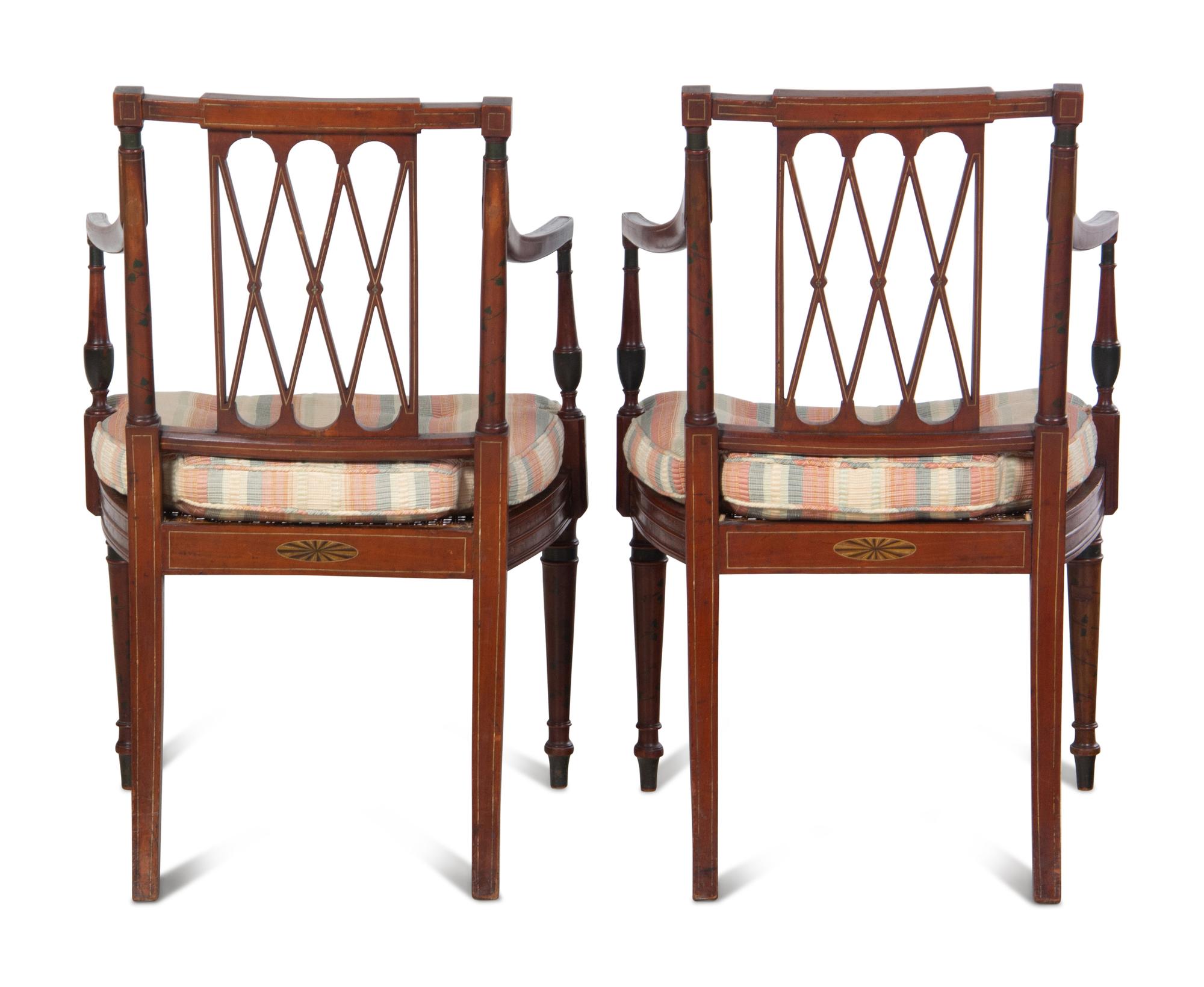 A Pair of Edwardian Painted Mahogany Armchairs