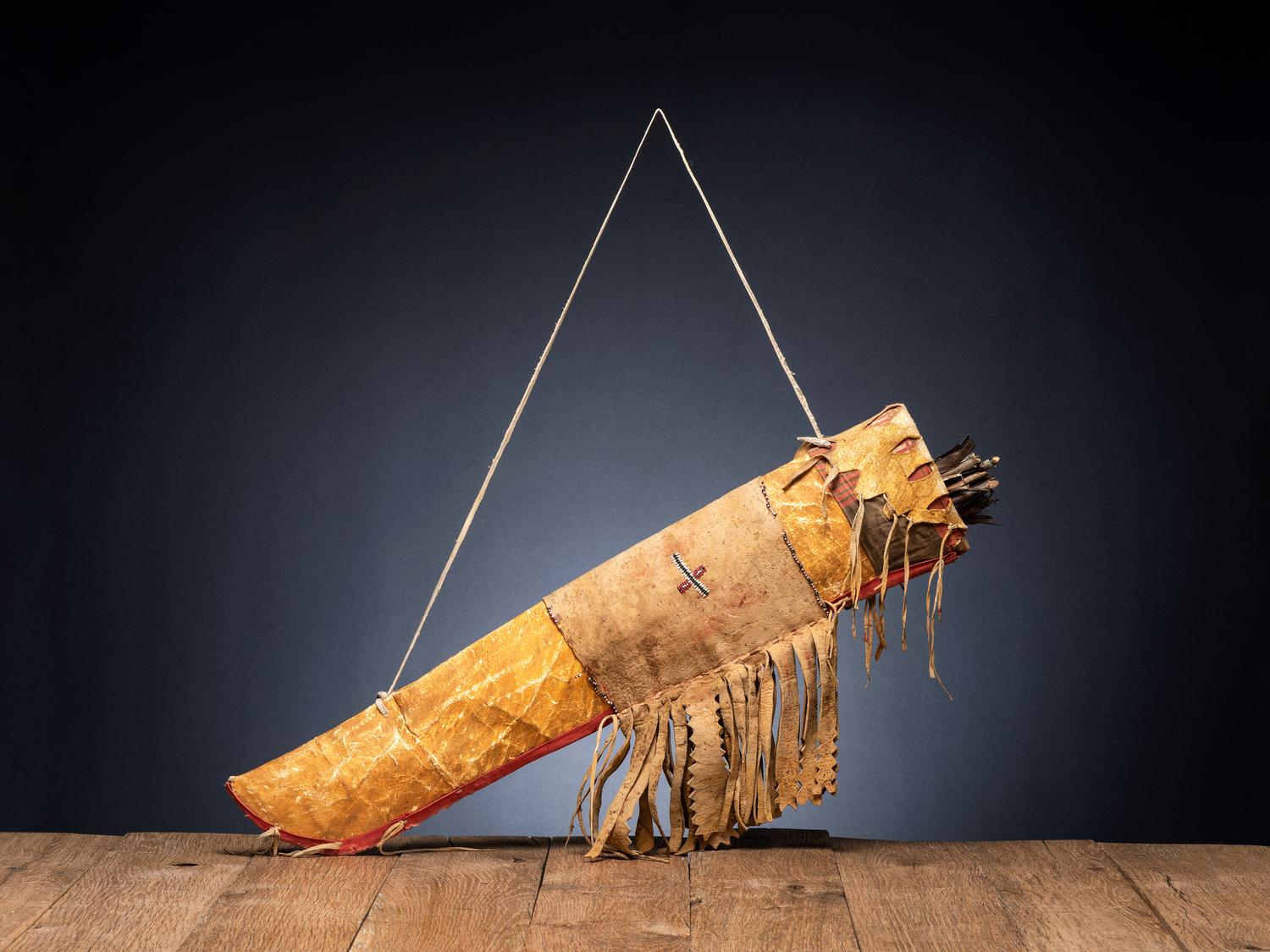 Apache Beaded Hide Quiver, with Six Arrows