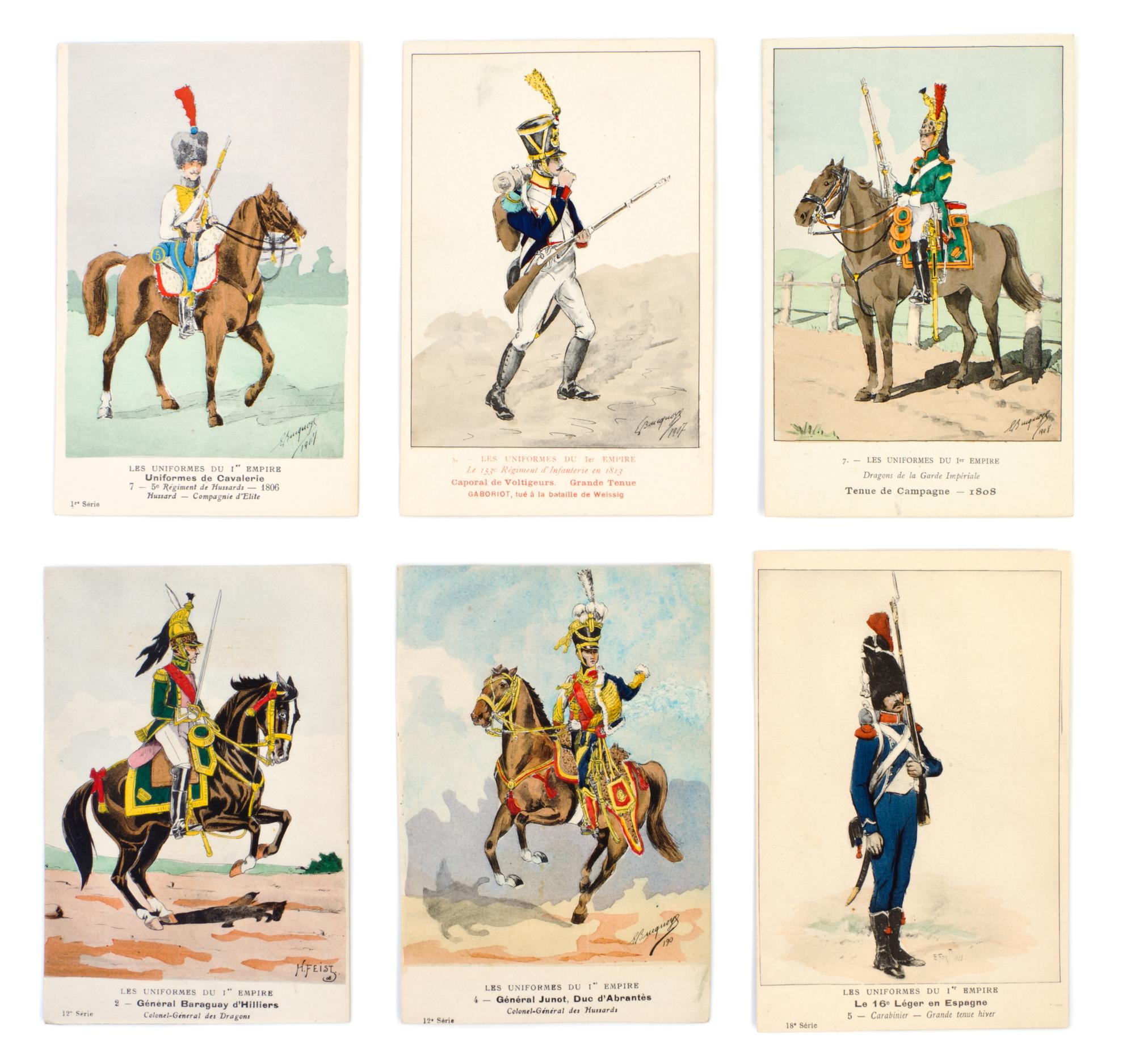 BUCQUOY, EUGENE LOUIS. Over 1000 color cards from Les uniformes du premier empire, c. 1920. Series, 1-226. In four wooden boxes.