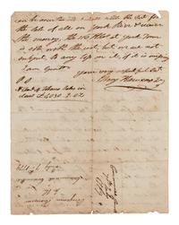 HARRISON, Benjamin (1726-1791), signer of the Declaration of Independence. Autograph letter signed ("Benj. Harrison"), as Governor of Virginia, to the Commercial Committee. Beckley, 7 July 1779.