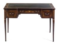 A Georgian Style Marquetry Decorated Rosewood Desk Height 28 1/2 x width 42 1/2 x depth 22 1/4 inches. — 19TH CENTURY