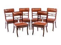 A Set of Six Baltic Marquetry Decorated Dining Chairs