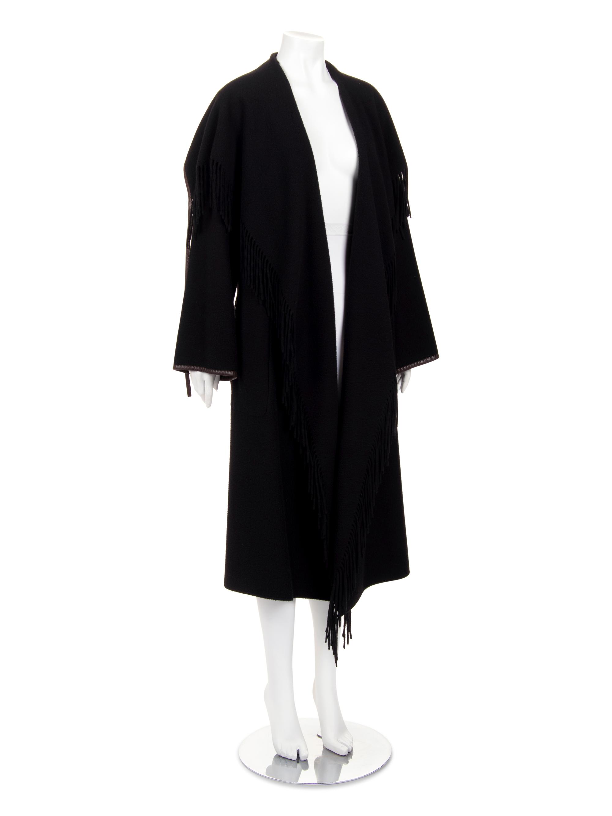 Hermès Cashmere Fringed Coat Trimmed with Leather