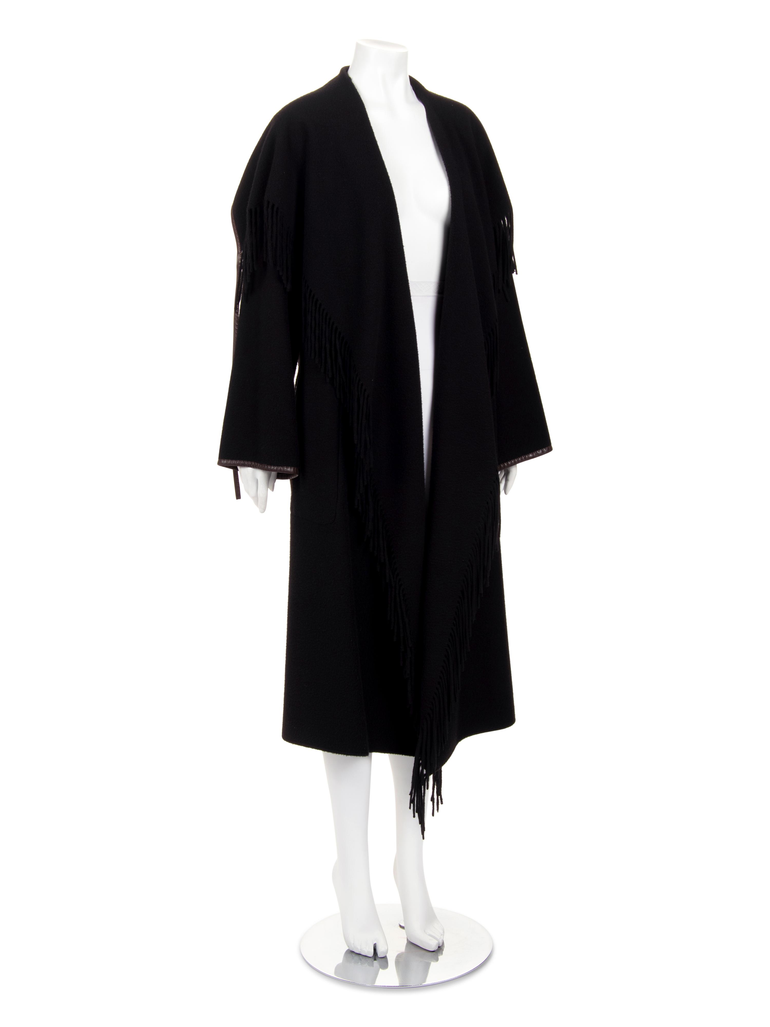 Hermès Cashmere Fringed Coat Trimmed with Leather