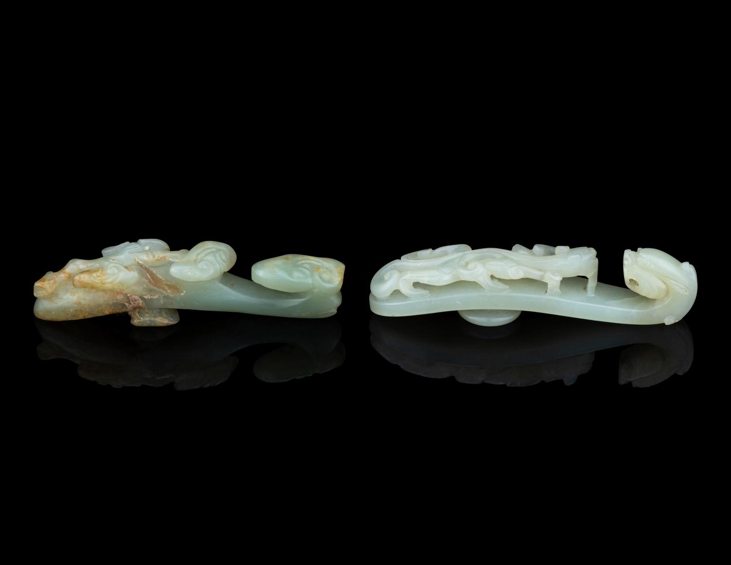 Two Celadon Jade Belt Hooks