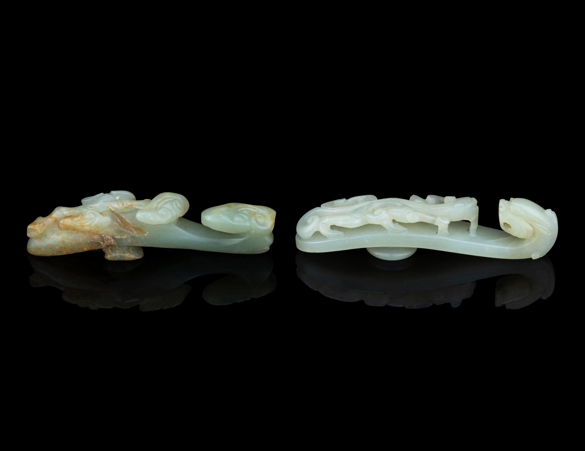 Two Celadon Jade Belt Hooks