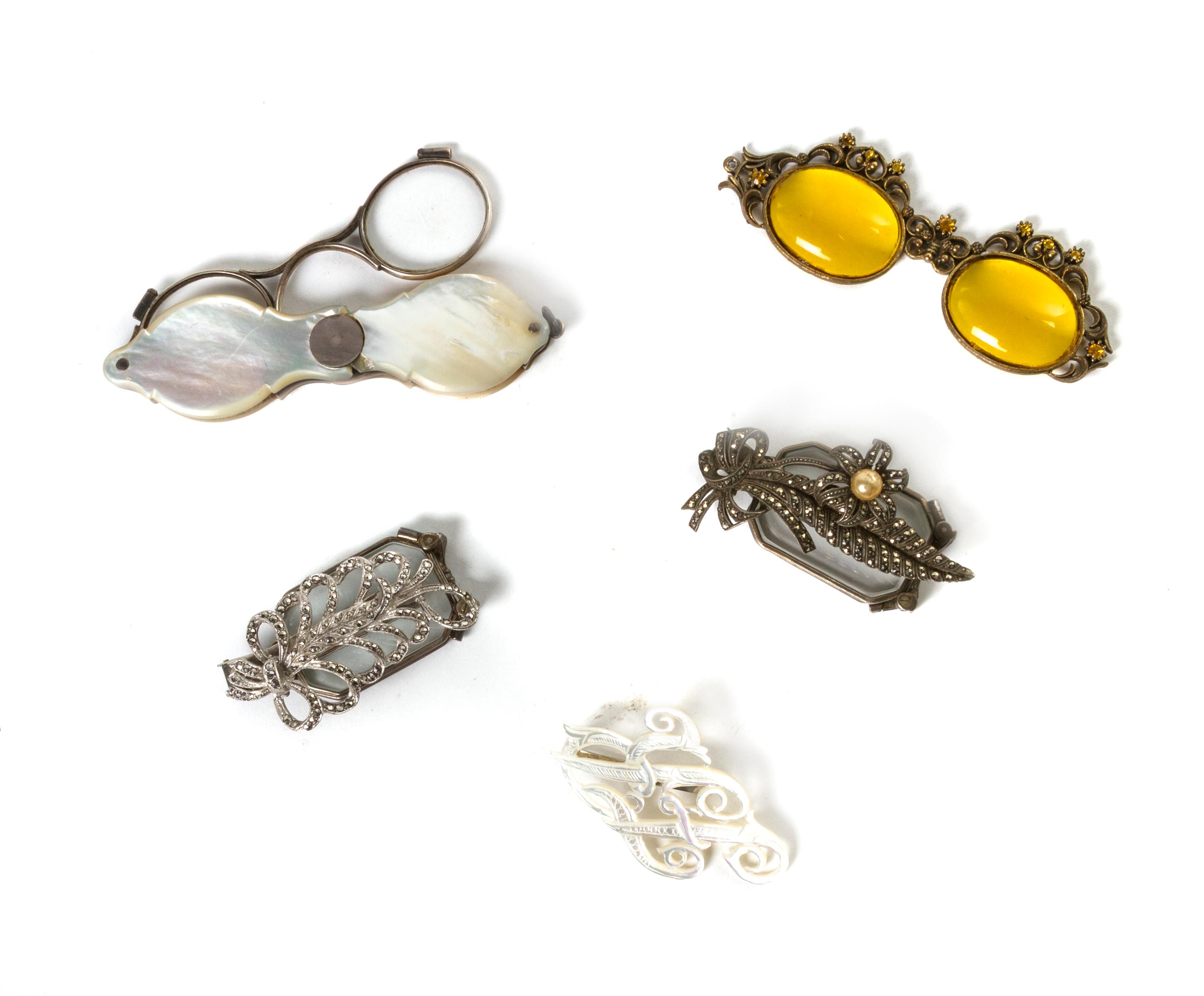 A Collection of Three Lorgnettes, Width of first 4 inches.