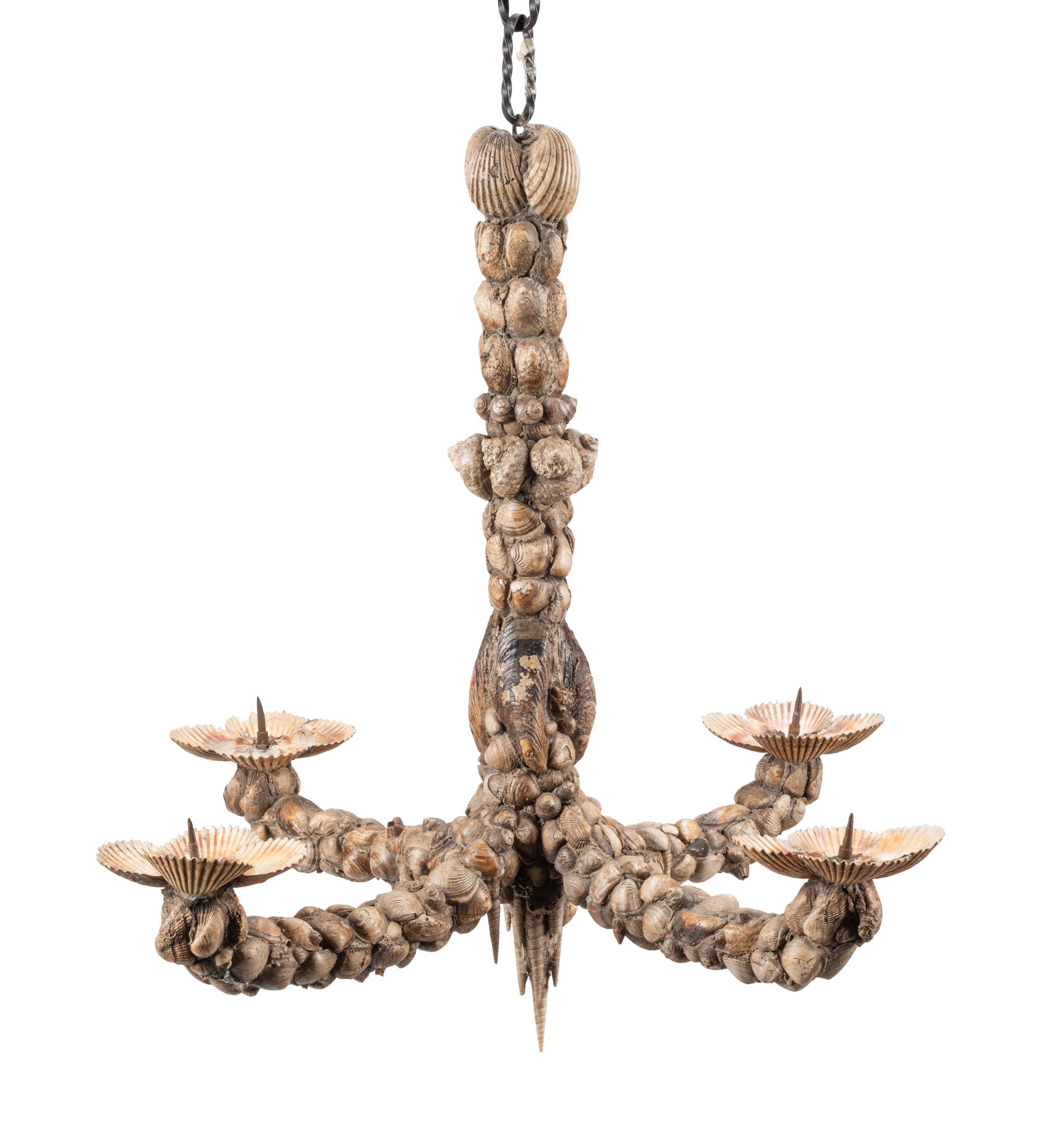 A Shell-Encrusted Grotto Four-Light Chandelier