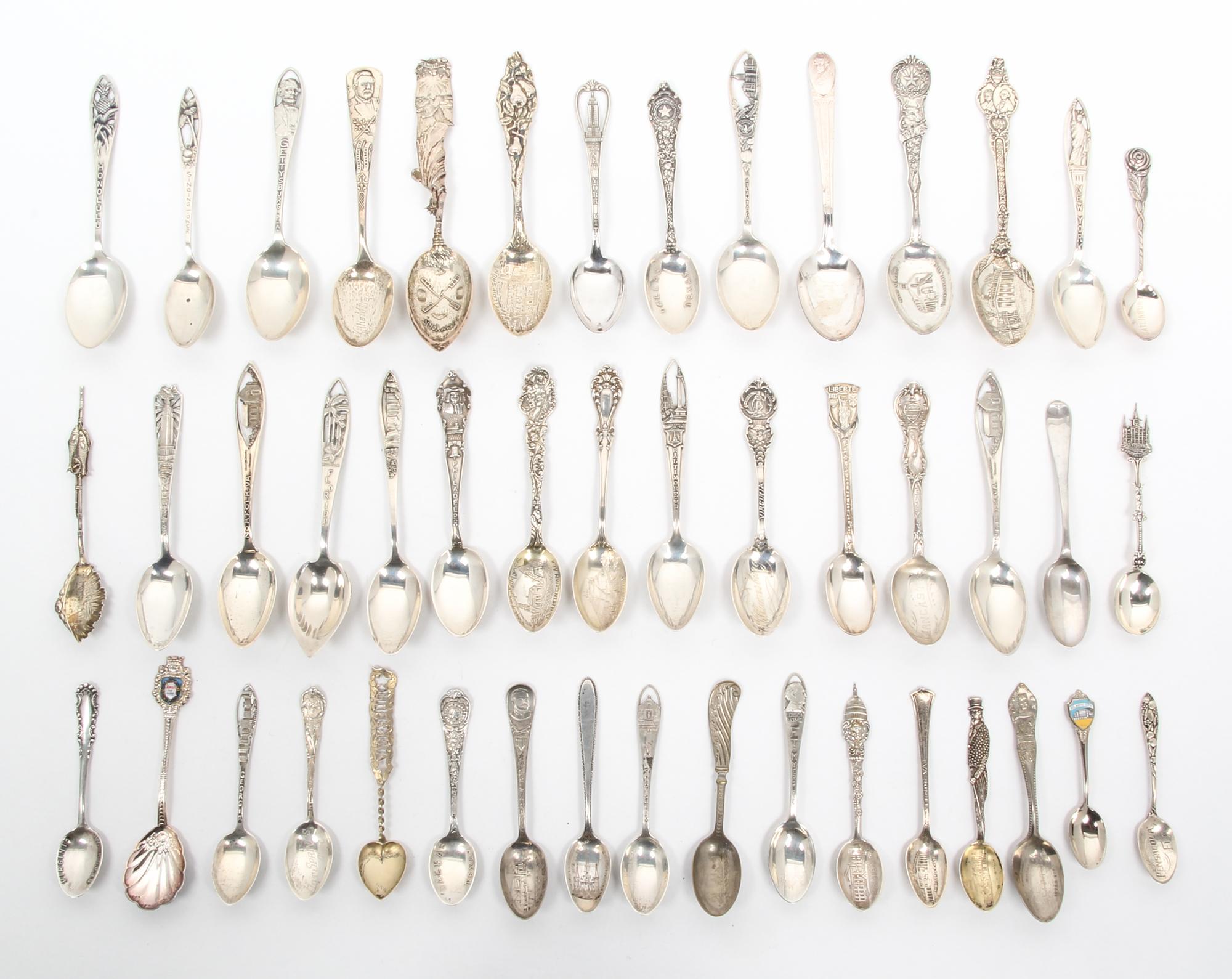 A Collection of American Souvenir Spoons, 20TH CENTURY, comprising silver and silver-plate examples; including New York, Virginia, D.C.
