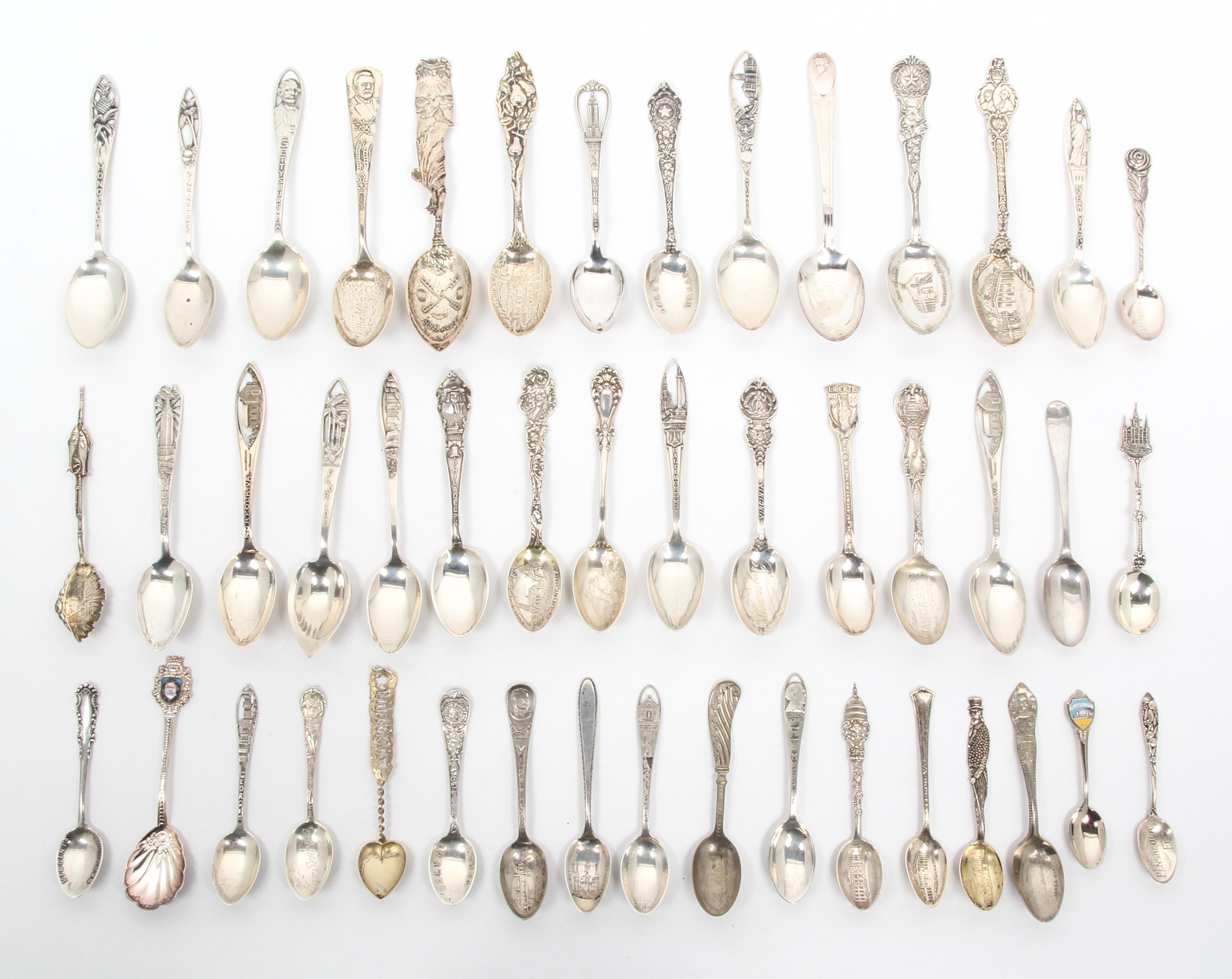 A Collection of American Souvenir Spoons, 20TH CENTURY, comprising silver and silver-plate examples; including New York, Virginia, D.C.