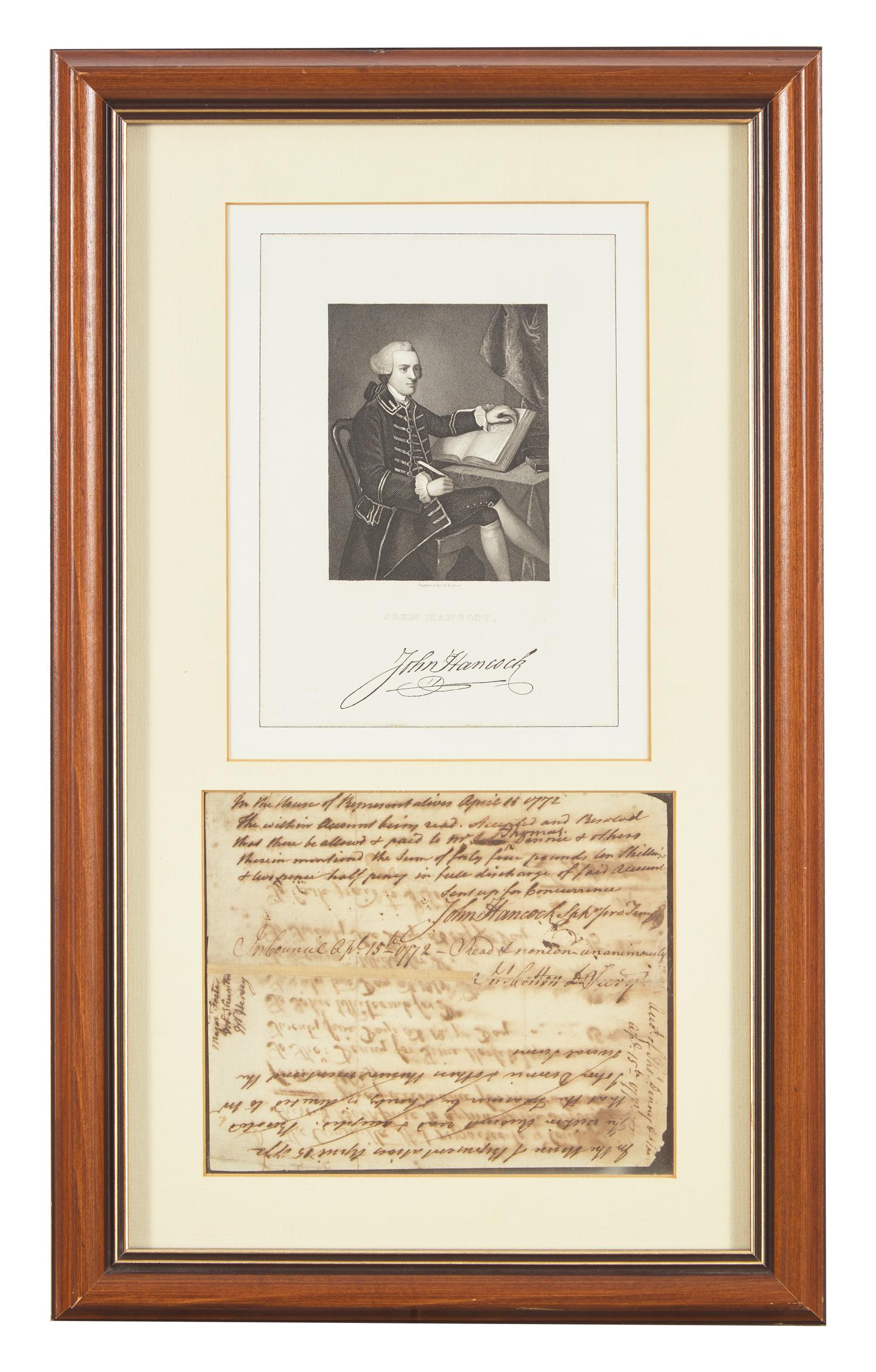 Hancock, John. Autograph Document, signed