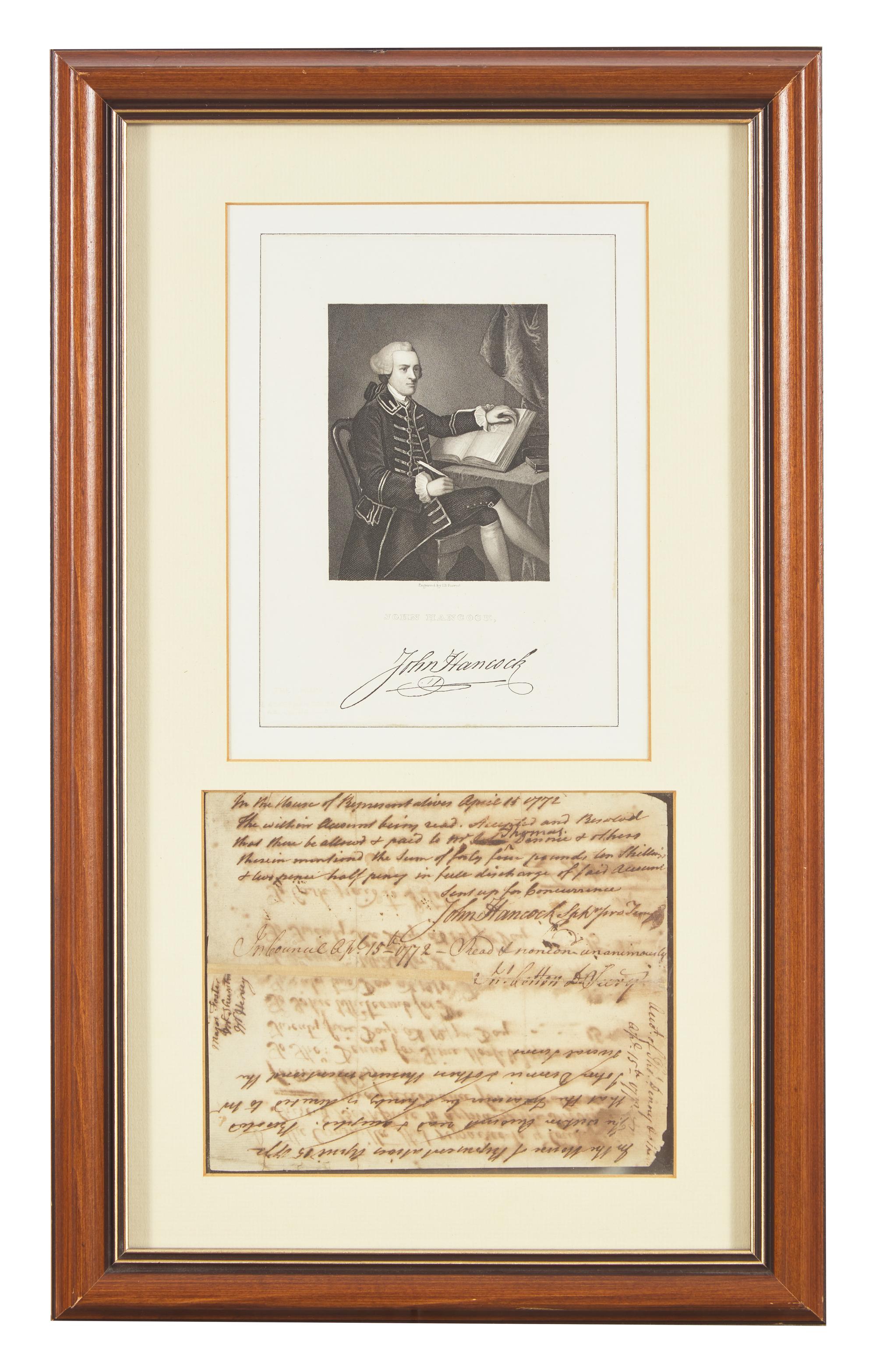 Hancock, John. Autograph Document, signed