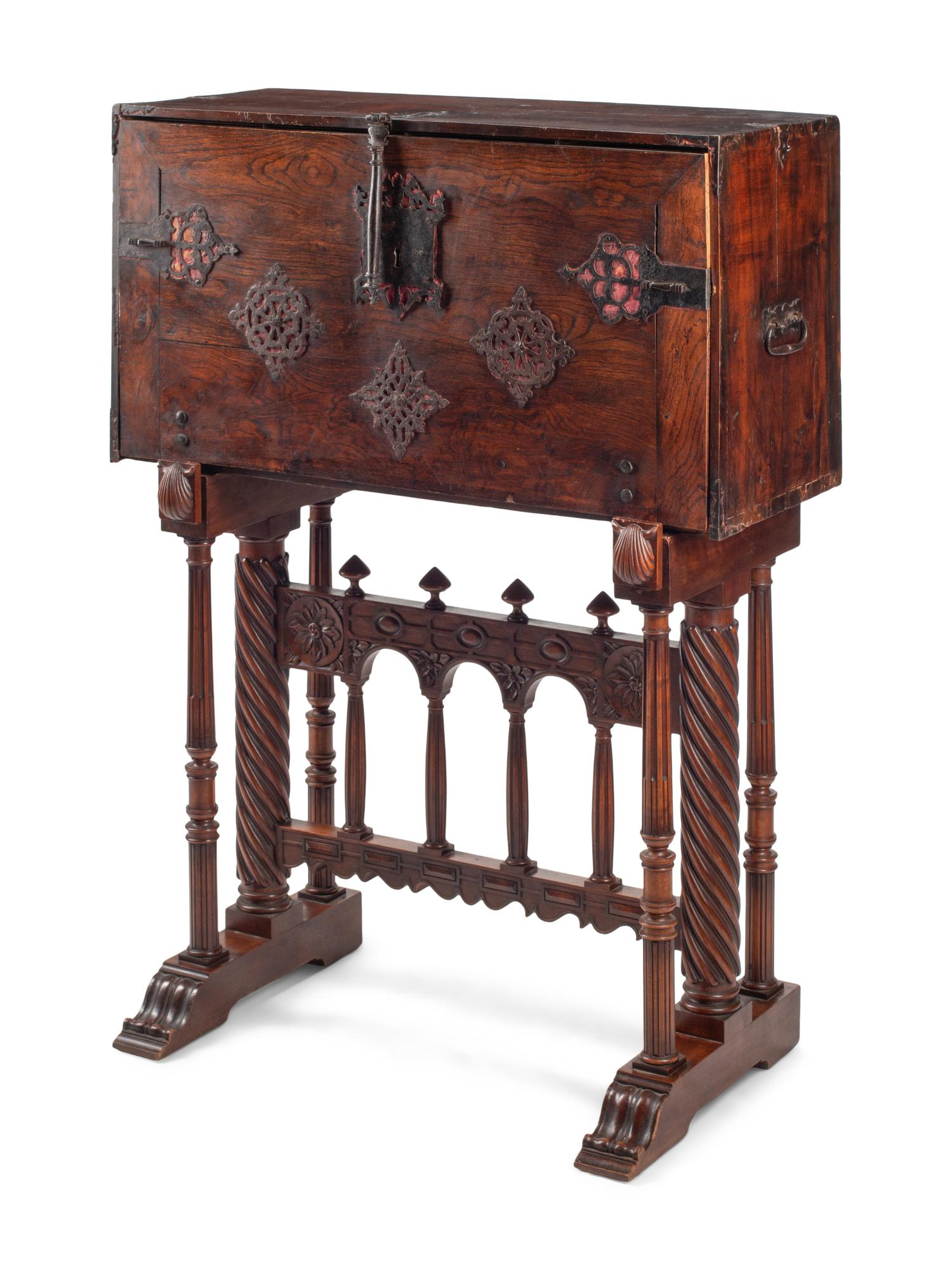 A Spanish Baroque Walnut Vargueño and Stand