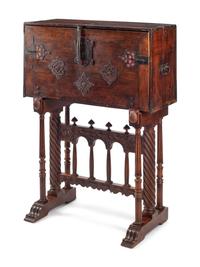 A Spanish Baroque Walnut Vargueño and Stand