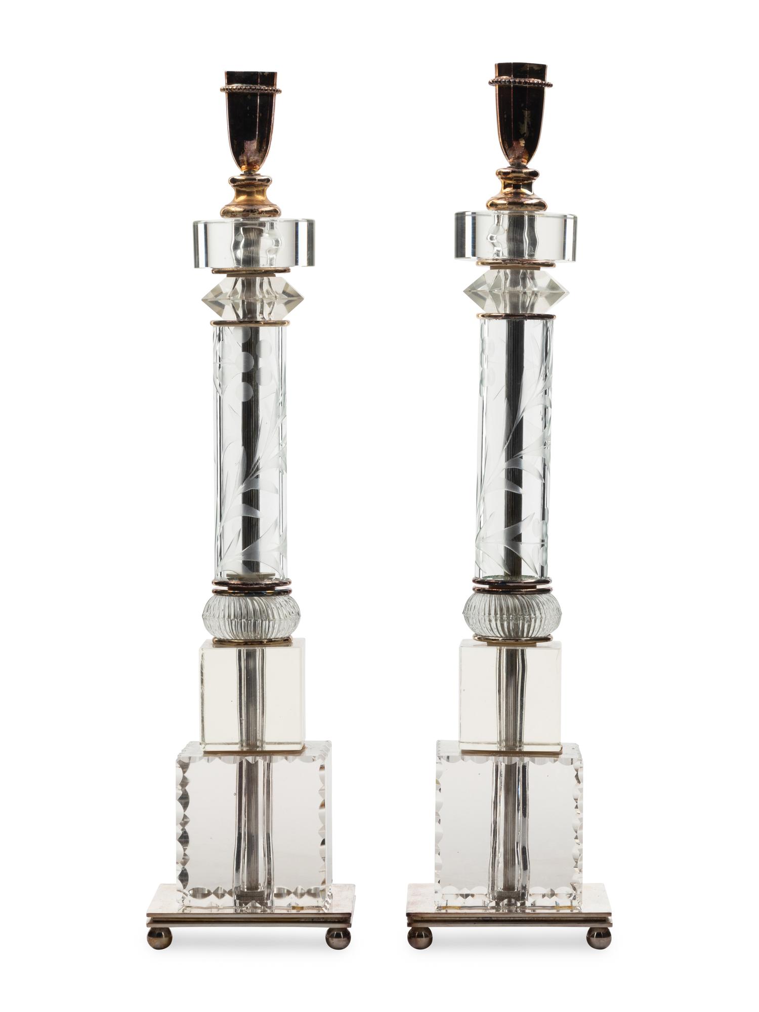 A Pair of Silver-Plate Mounted Cut Glass Candlesticks
