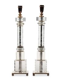 A Pair of Silver-Plate Mounted Cut Glass Candlesticks