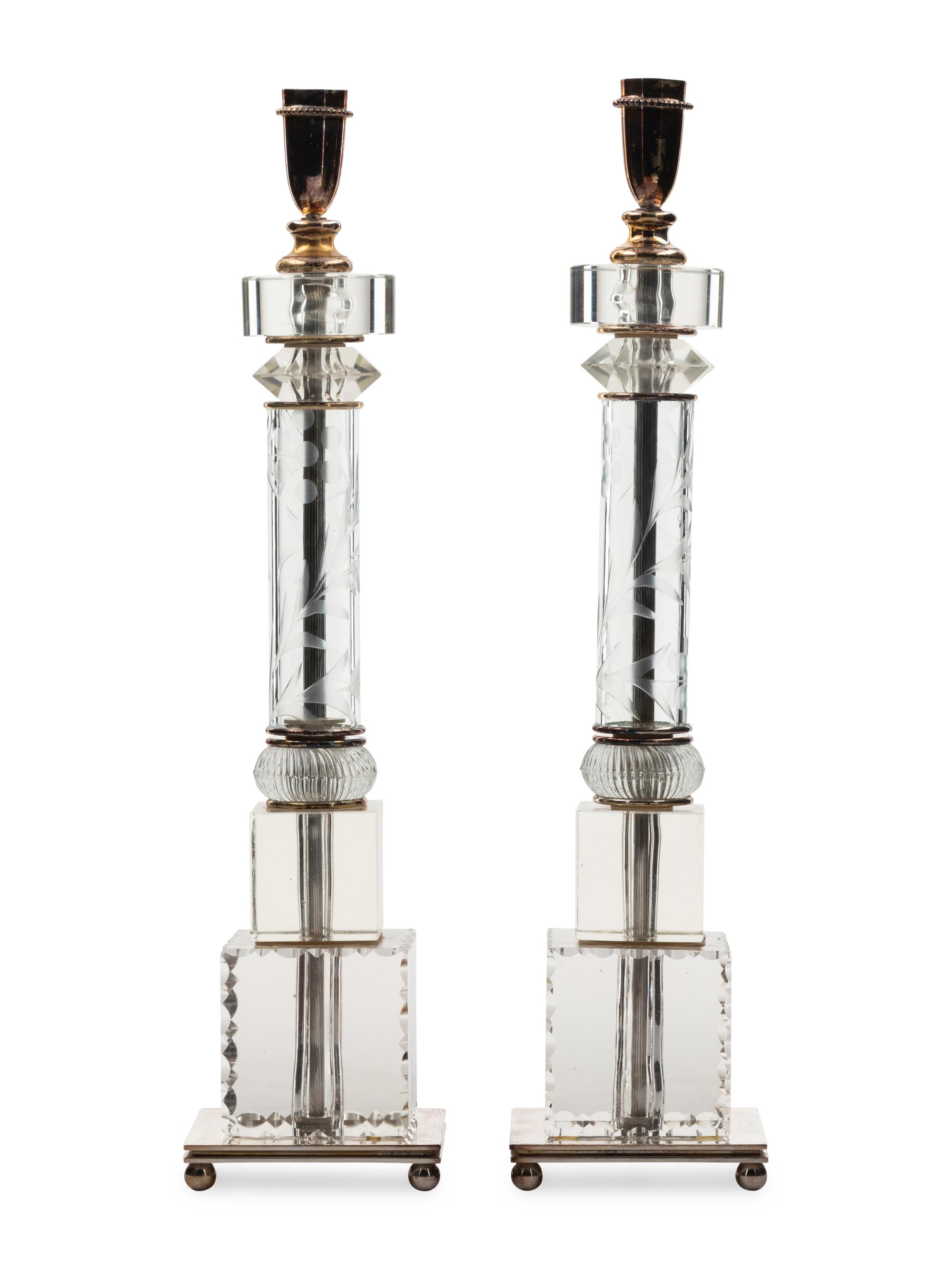 A Pair of Silver-Plate Mounted Cut Glass Candlesticks
