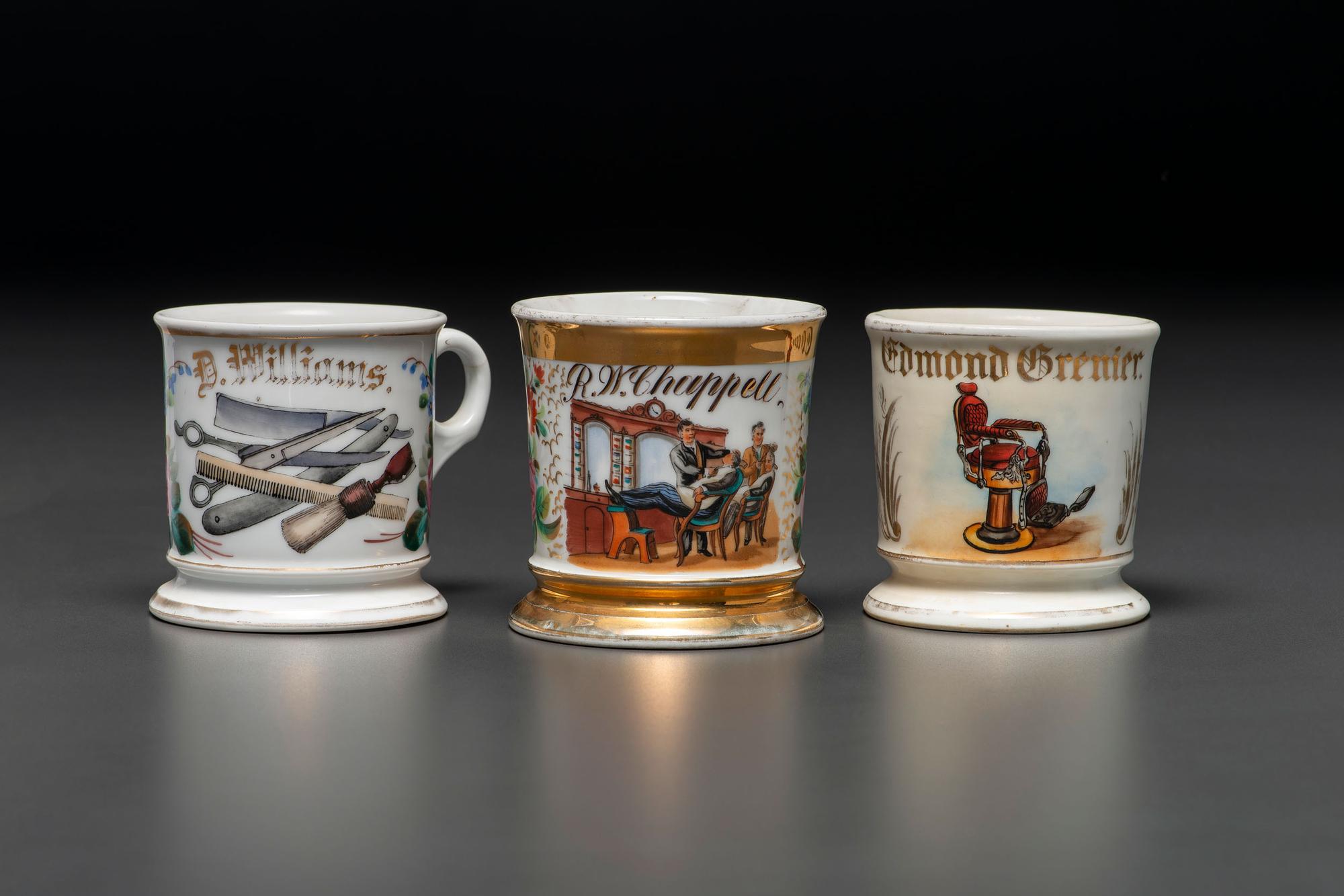 Three Barber's Porcelain Occupational Shaving Mugs