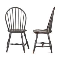 A Set of Six Black-Paint Decorated Compass Seat Bow Back Windsor Side Chairs