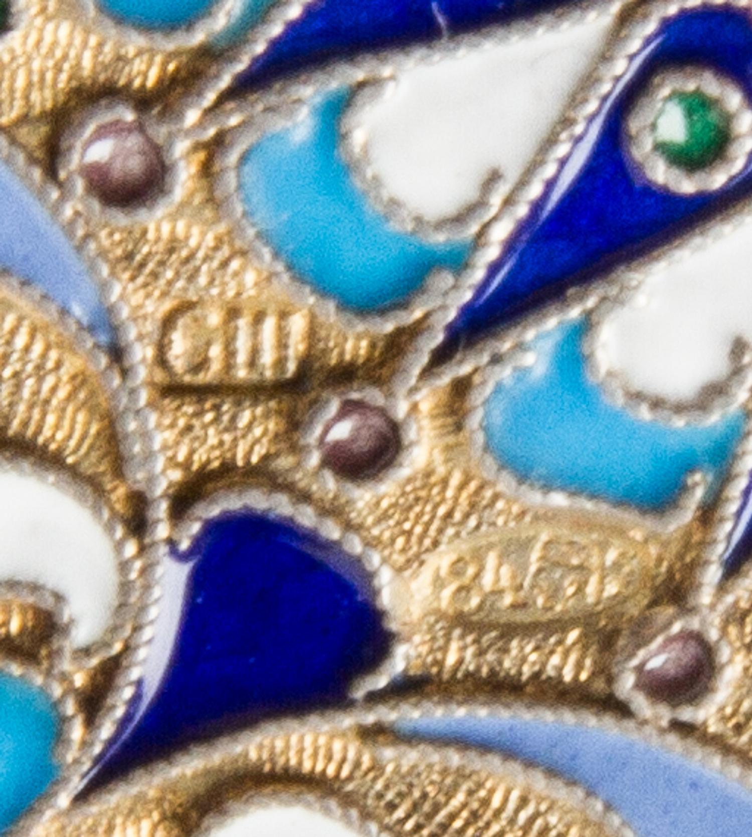 A Russian Silver and Enamel Cigarette Case, Mark of Sergey Shaposhnikov, Kokoshnik Mark of Ivan Lebedkin, Moscow, the case having a mat
